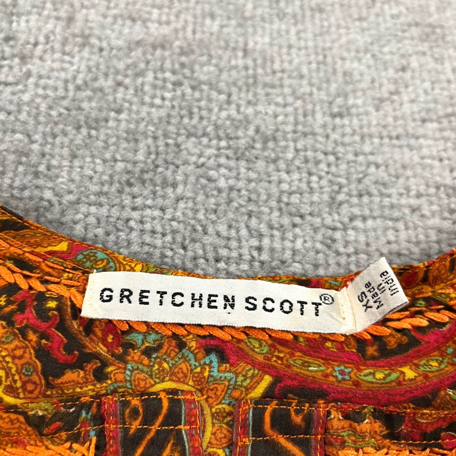 Vintage GRETCHEN SCOTT Shirt Women XS Orange Floral Embroidered Blouse Oversized Art Slit Casual Sleeve 3/4 Size XS / US 0-2 / IT 36-38 - 2 Thumbnail