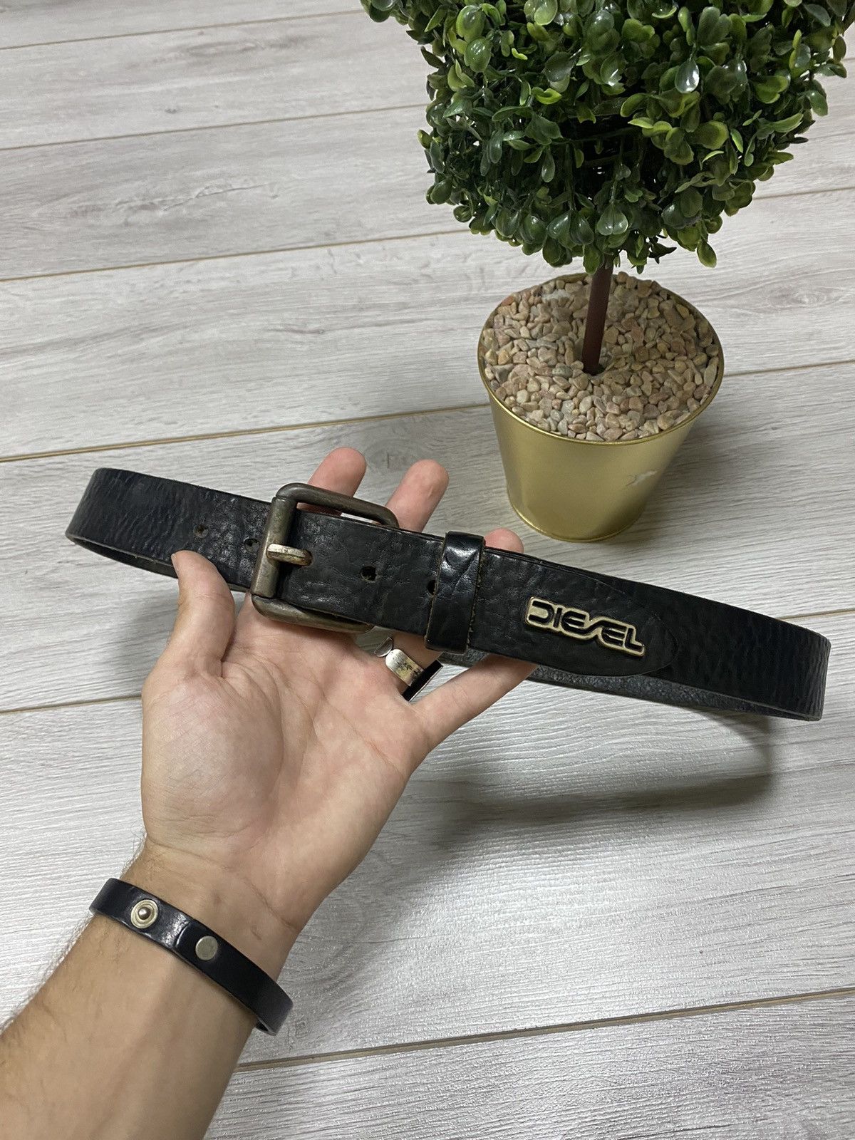 Diesel Diesel vintage leather metallic logo belt Size ONE SIZE - 2 Thumbnail