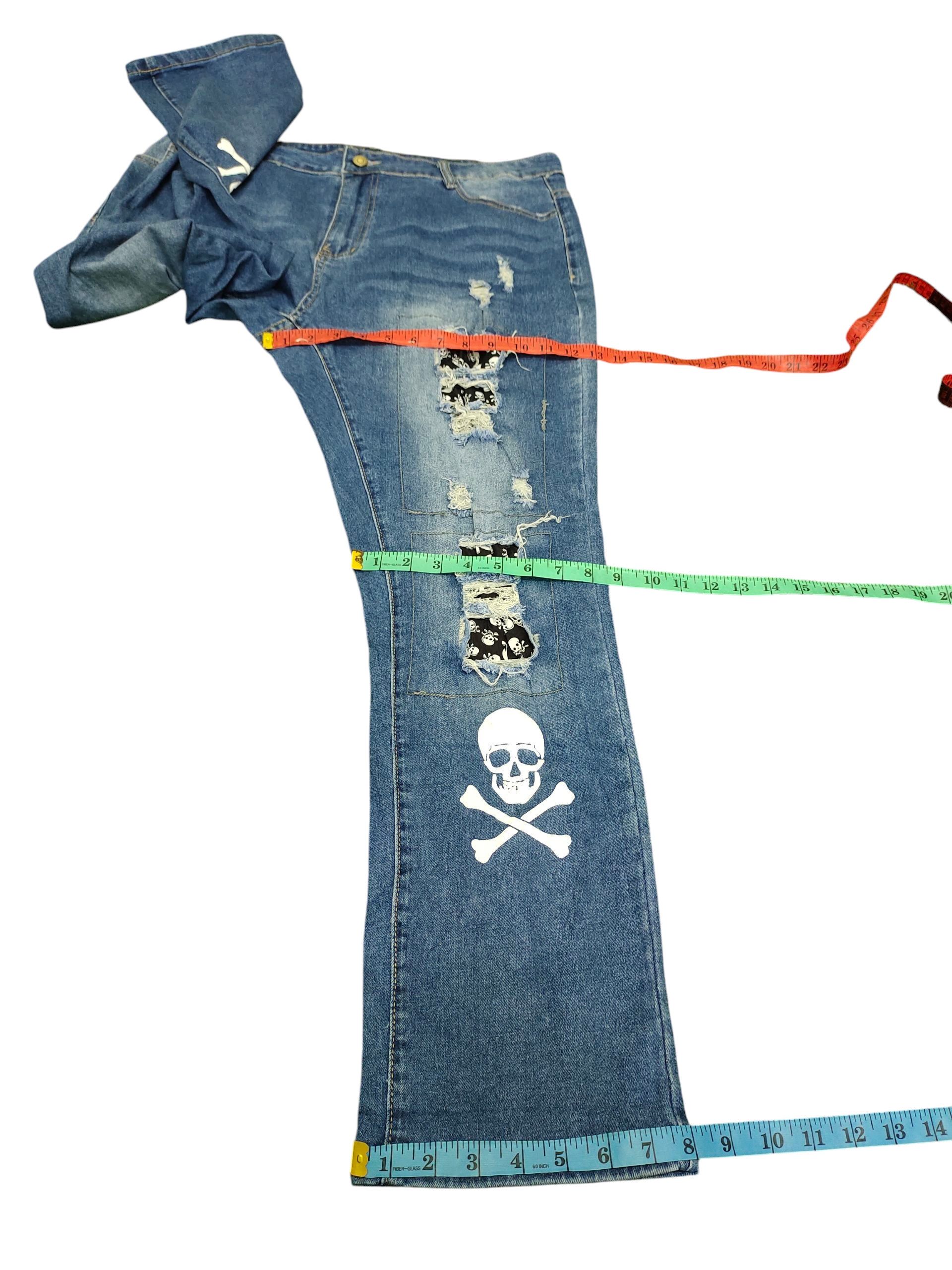 Comme des Garcons × Undercover Japanese Brand Skull Patchwork Distress Denim Jeans Size US 34 / EU 50 - 14 Thumbnail