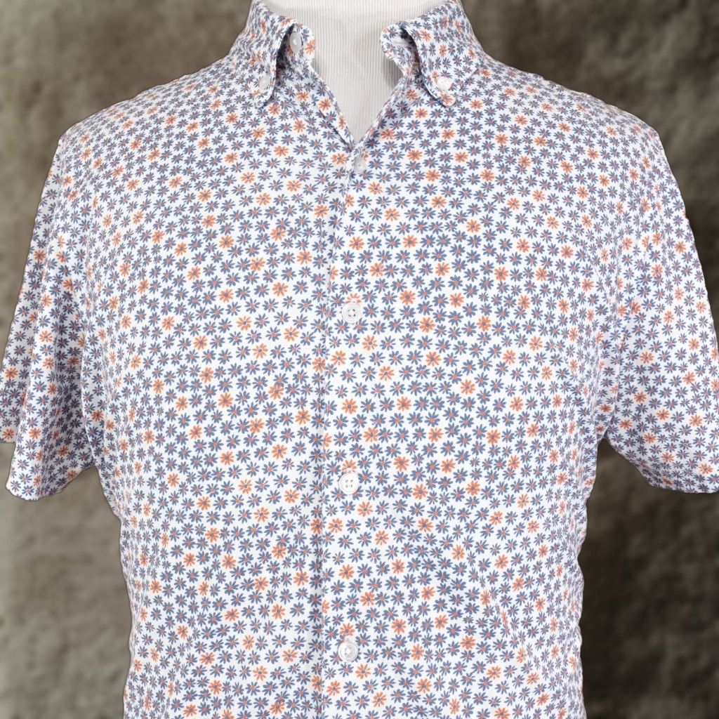 Bonobos Bonobos Shirt Mens Large White Blue Orange Floral Slim Fit Cotton Button-Down Short Sleeve Casual Shirt Mens L White Floral 100% Cotton Size US L / EU 52-54 / 3 - 1 Thumbnail