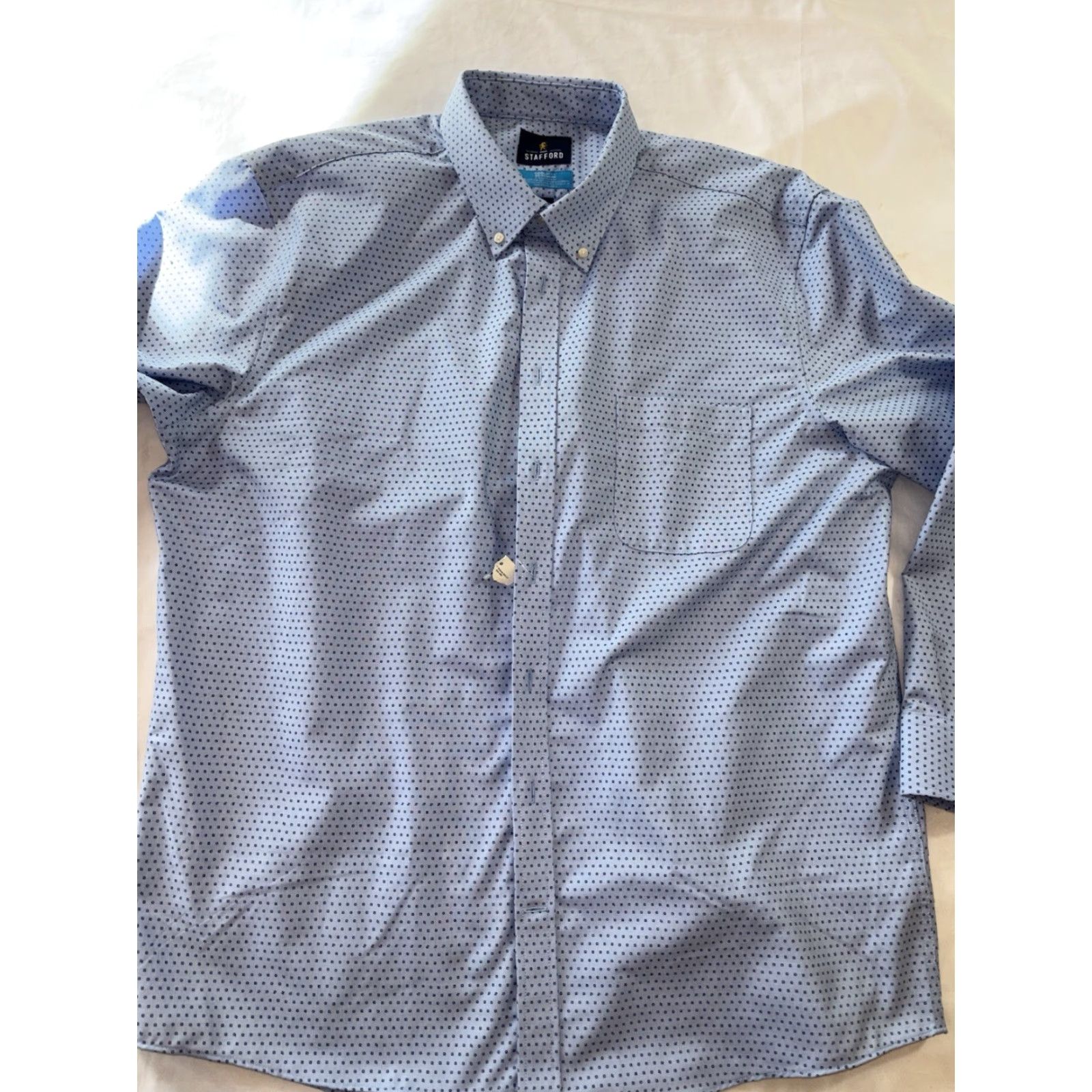STAFFORD Cool Max Dress Shirt Mens XL 17 17.5 Blue White Geometric Long Sleeve Tailored