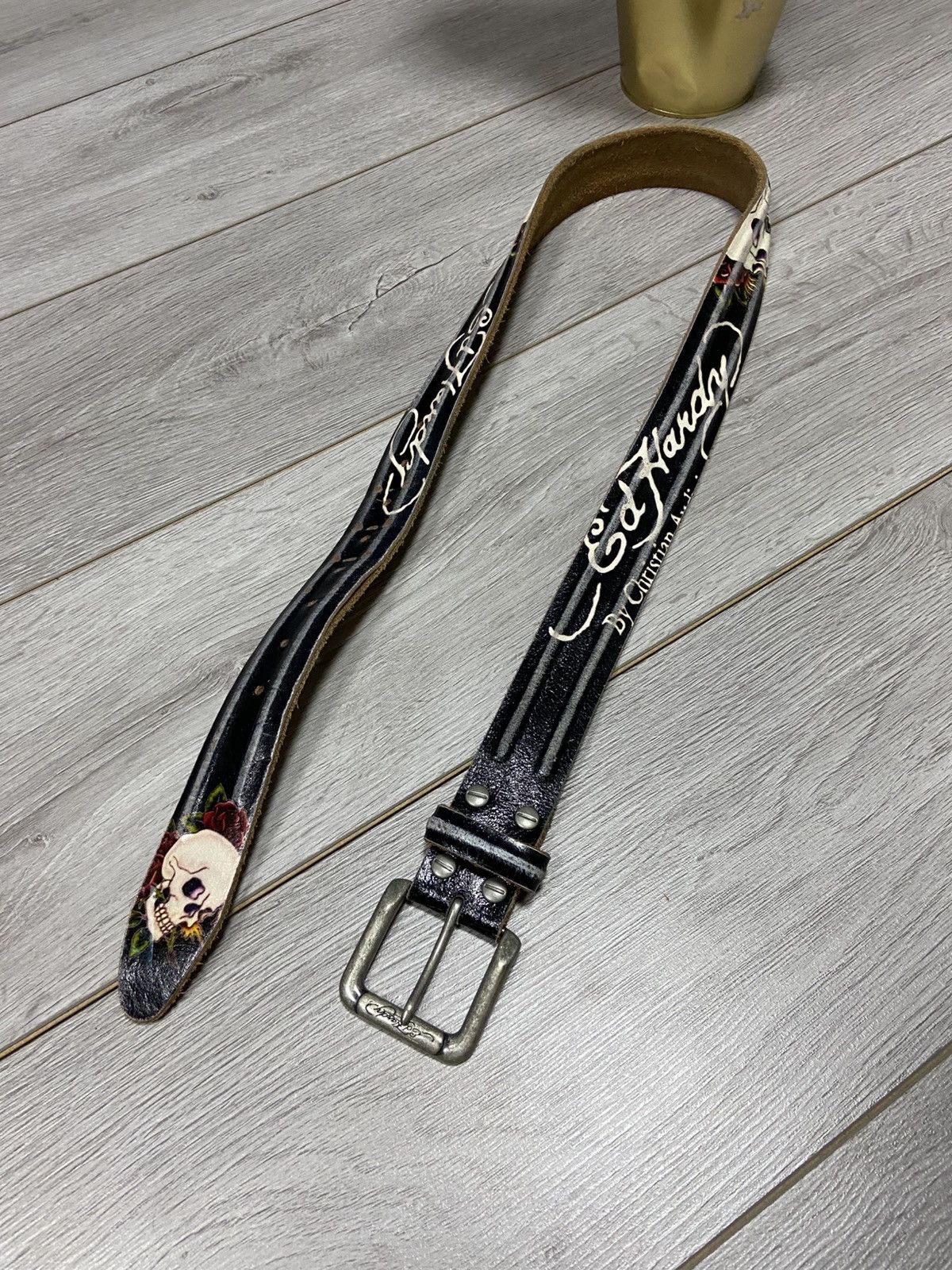 Ed Hardy Y2K Vintage Rare Asian-Themed Black/Brown Leather Belt Red Accents Ed Hardy × Japanese Brand Rare Ed Hardy Y2K Metallic Tiger  main image 3