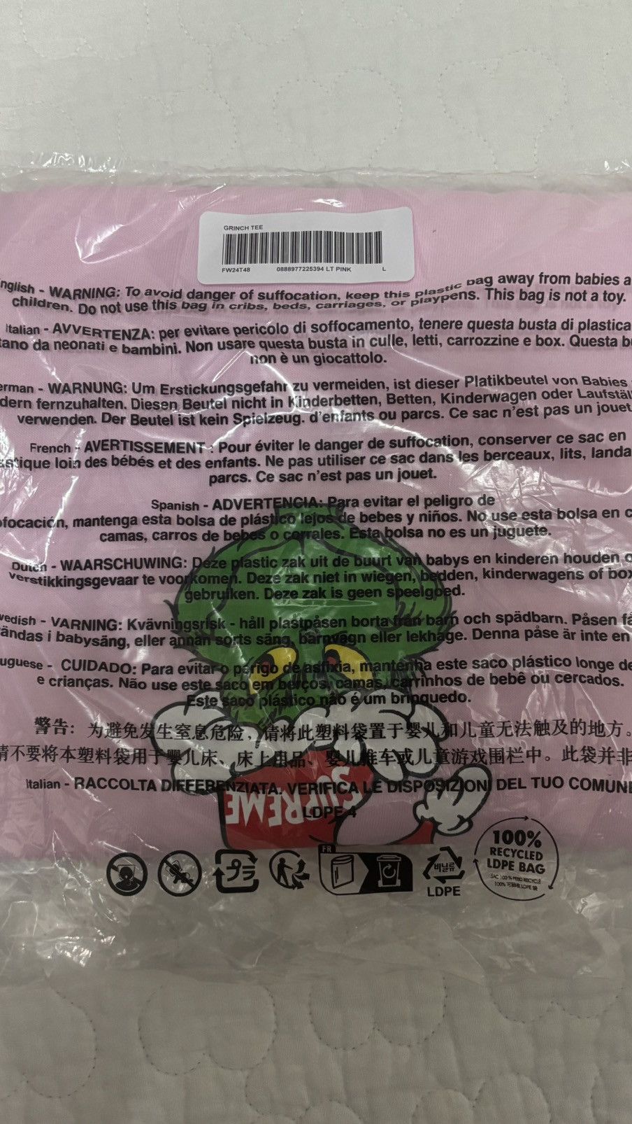 Supreme Supreme® “Grinch” Tee, Light Pink (L) [F/W 24, Week 18] Size US L / EU 52-54 / 3 - 3 Thumbnail