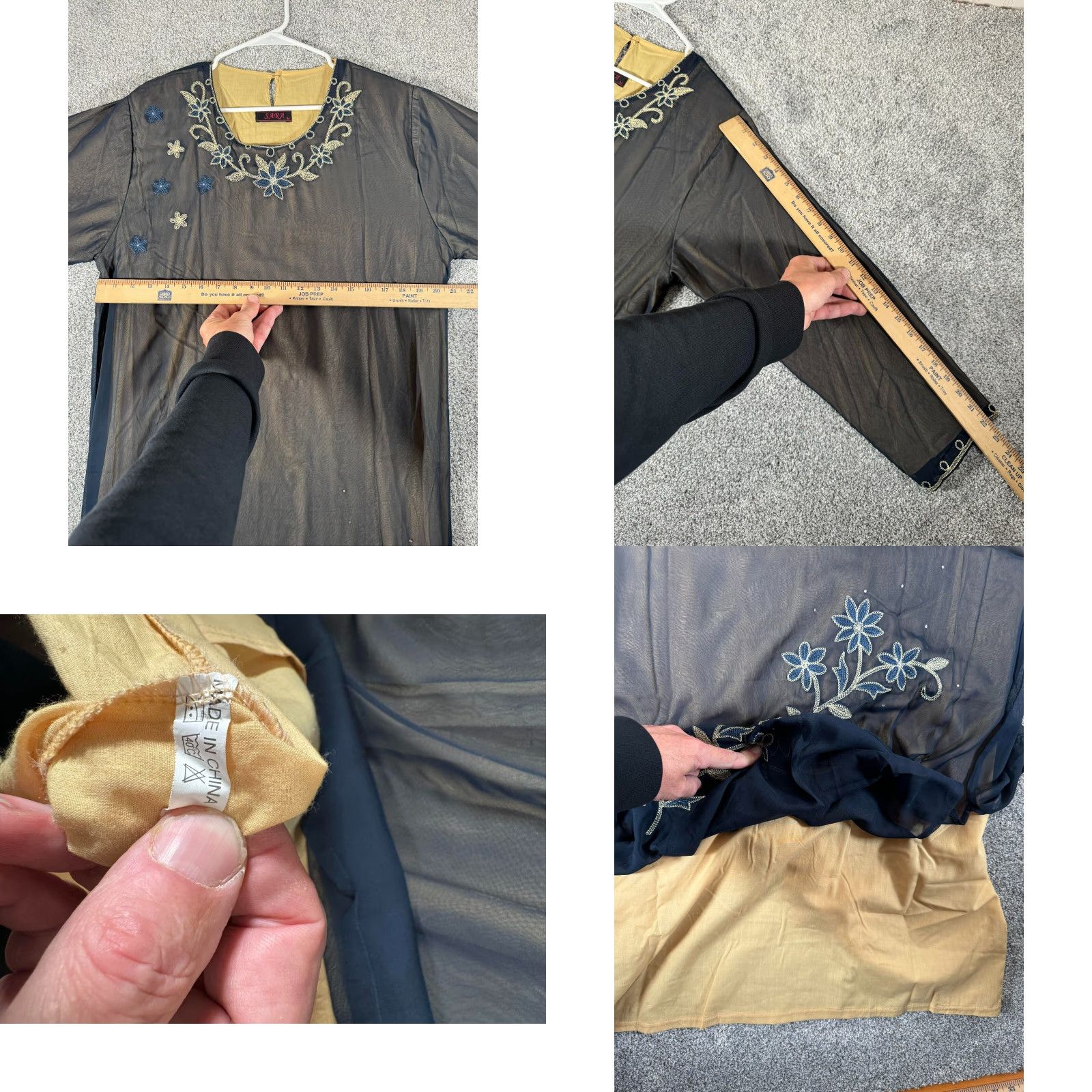 Vintage VINTAGE Sara Kaftan Dress M Abaya Embroidery Blue Sheer Tan Lined Modest Traditional Dress Blue Embroidered Kaftan Maxi Women M Bohemian Warmth Size M / US 6-8 / IT 42-44 - 10 Thumbnail