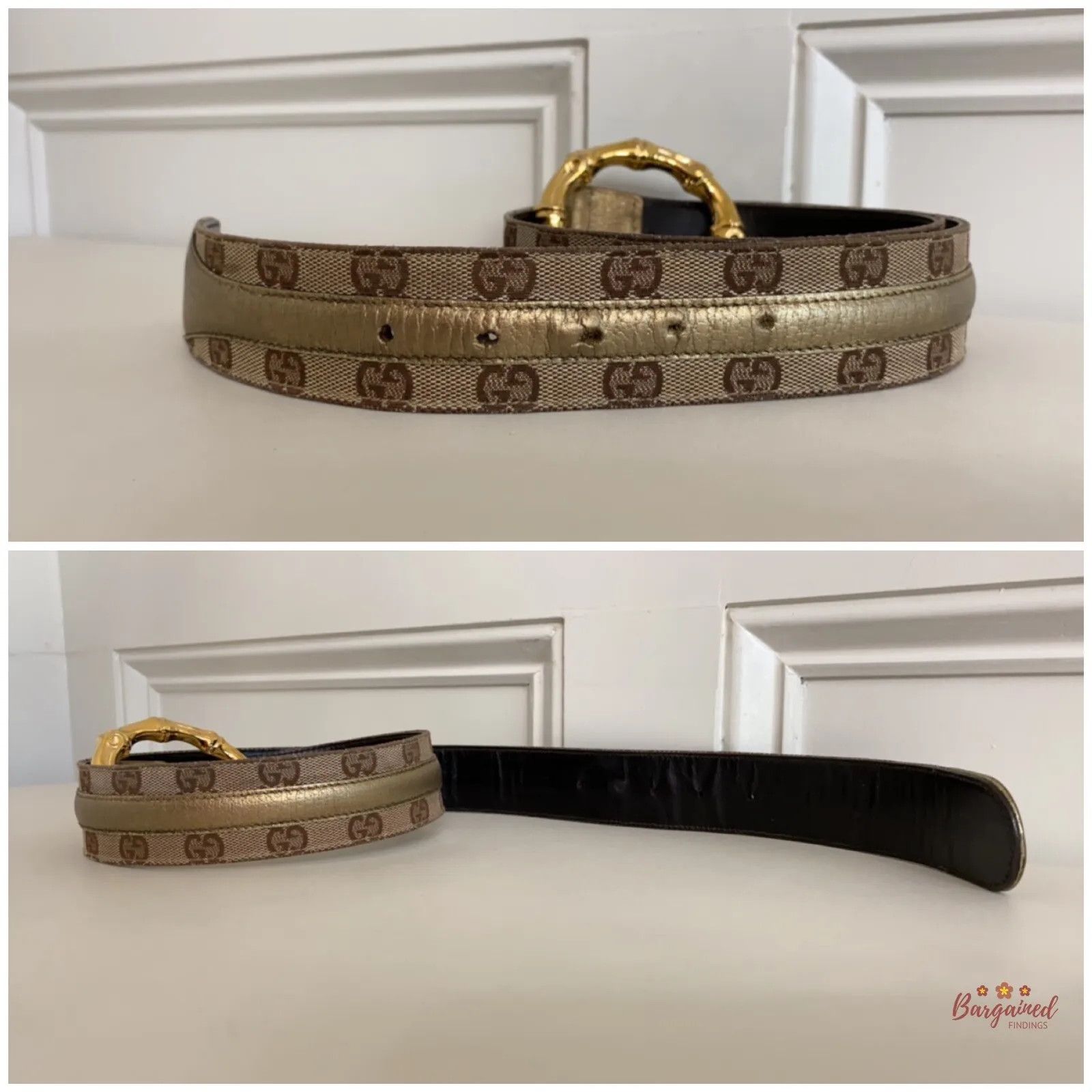 Gucci Gucci Monogram Canvas Metallic Leather Bamboo Buckle Belt Size 30 - 5 Thumbnail