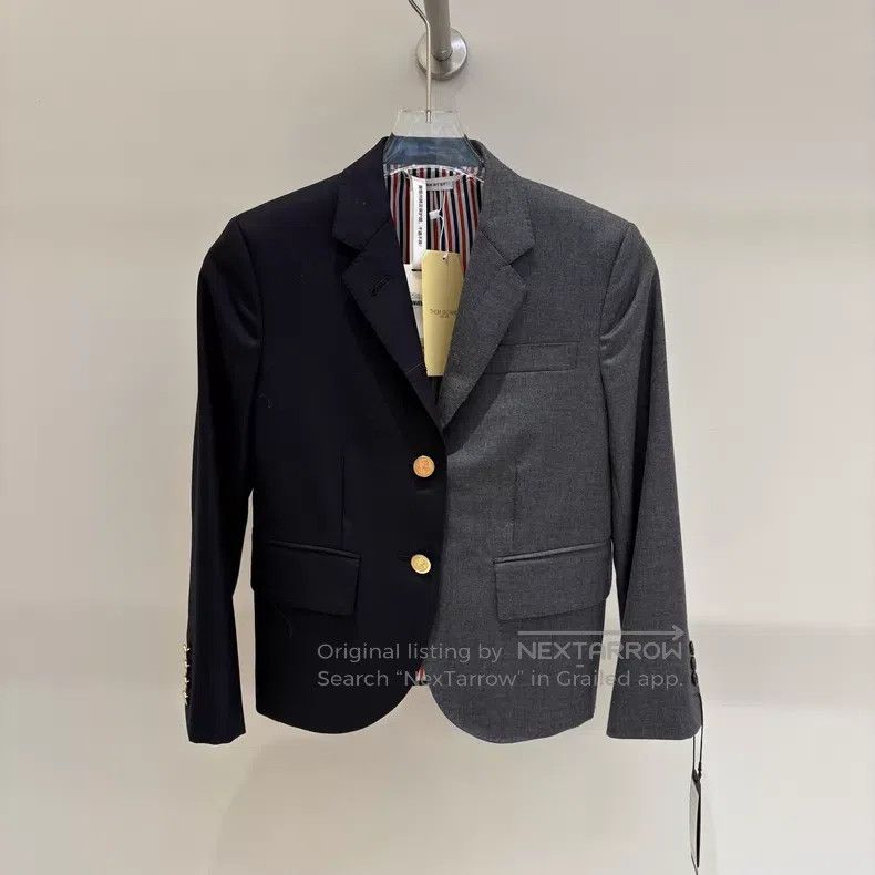 Thom Browne Thom Browne Blazer - Dark Gray + Dark Blue Color Blocked Size XS / US 0-2 / IT 36-38 - 1 Thumbnail