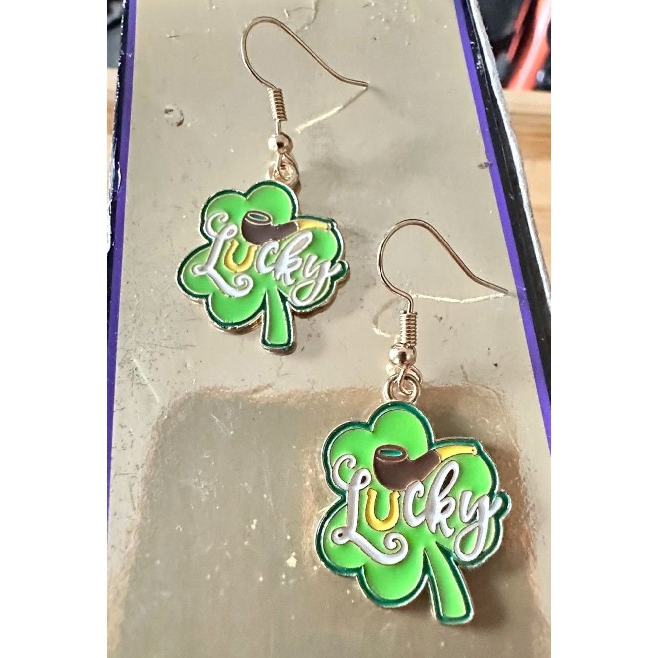 Handmade St Patricks Day Shamrock Earrings Lucky Hand Painted Metal N Size ONE SIZE - 11 Thumbnail