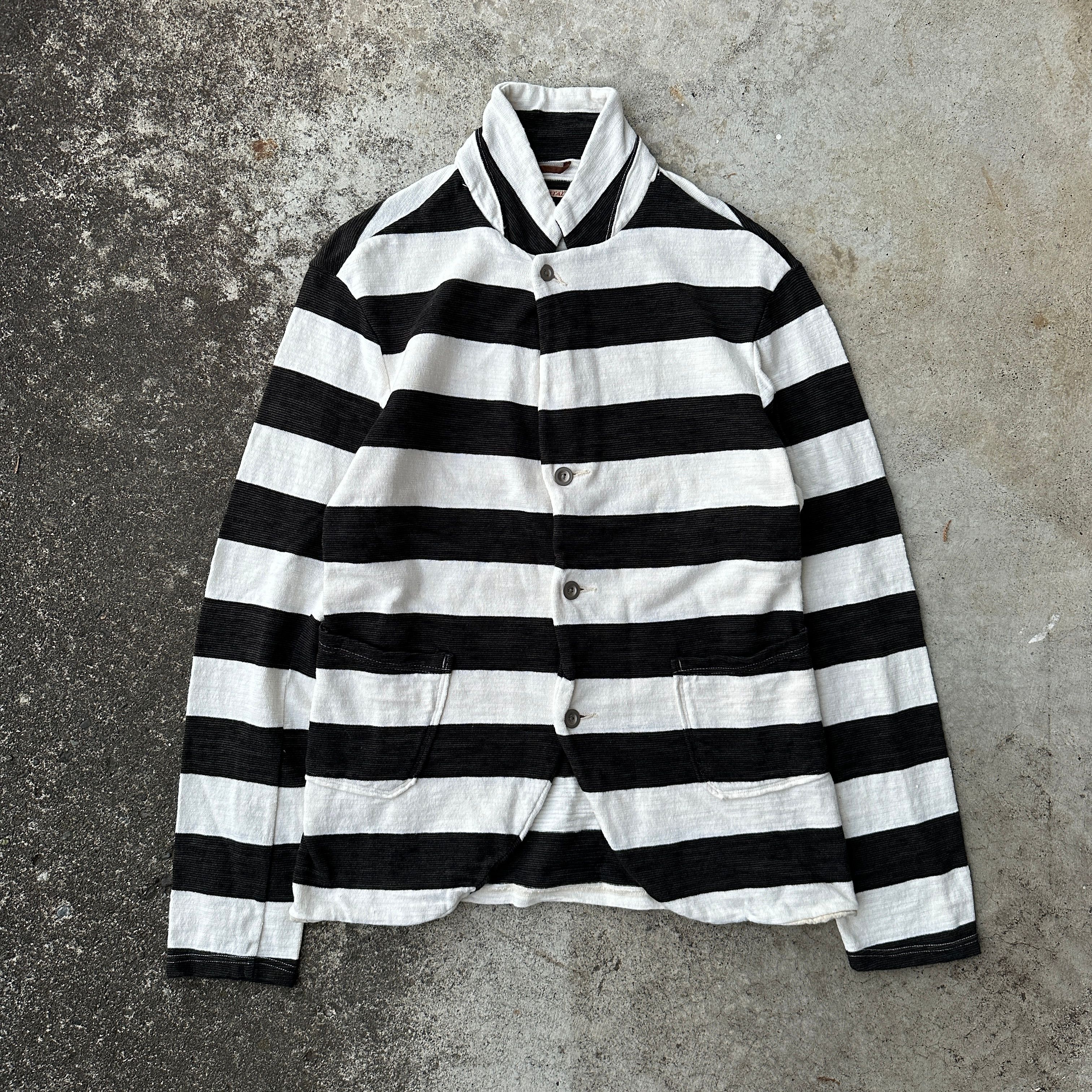 Pre-owned Cardigan X Kapital Cowichan Prisoner Jail Striped Knitted Cardigan In Black White