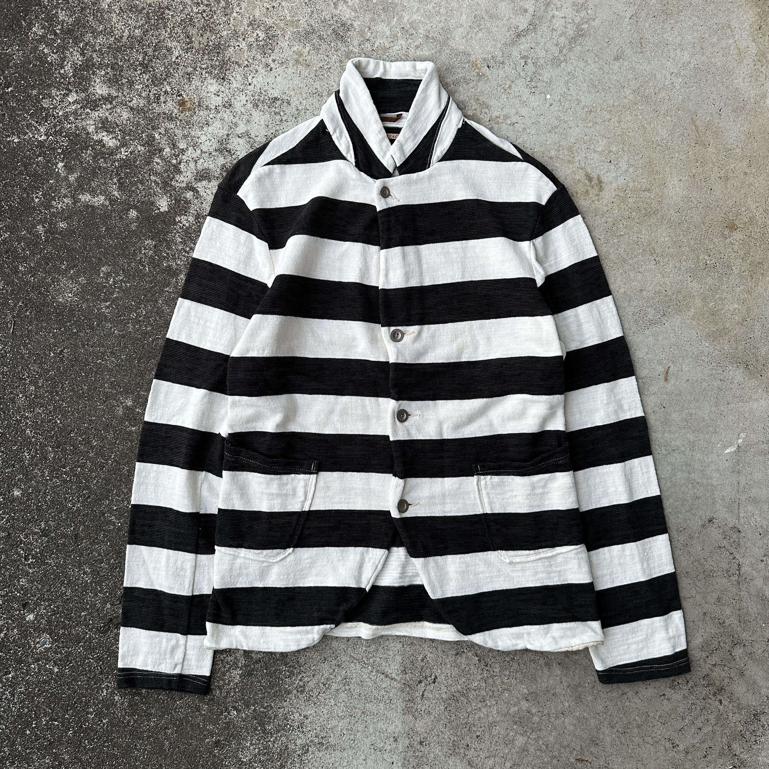 image of Cowichan Prisoner Jail Striped Knitted Cardigan in Black White, Men's (Size Large)
