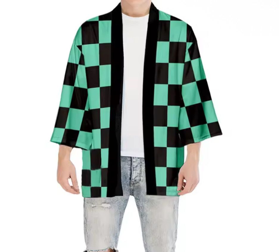 Japanese Brand Y2K Anime Costume Nezuko Kamado Cosplay Green Plaid Kimono Size US XXL / EU 58 / 5 - 2 Thumbnail