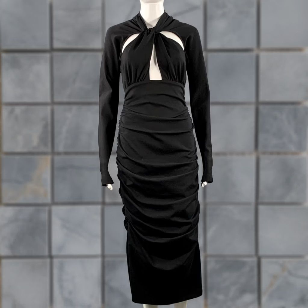 Dolce & Gabbana DOLCE & GABBANA Size 8 Black Viscose Blend Ruched Bodycon Cutout Cocktail Dress Size M / US 6-8 / IT 42-44 - 1 Thumbnail