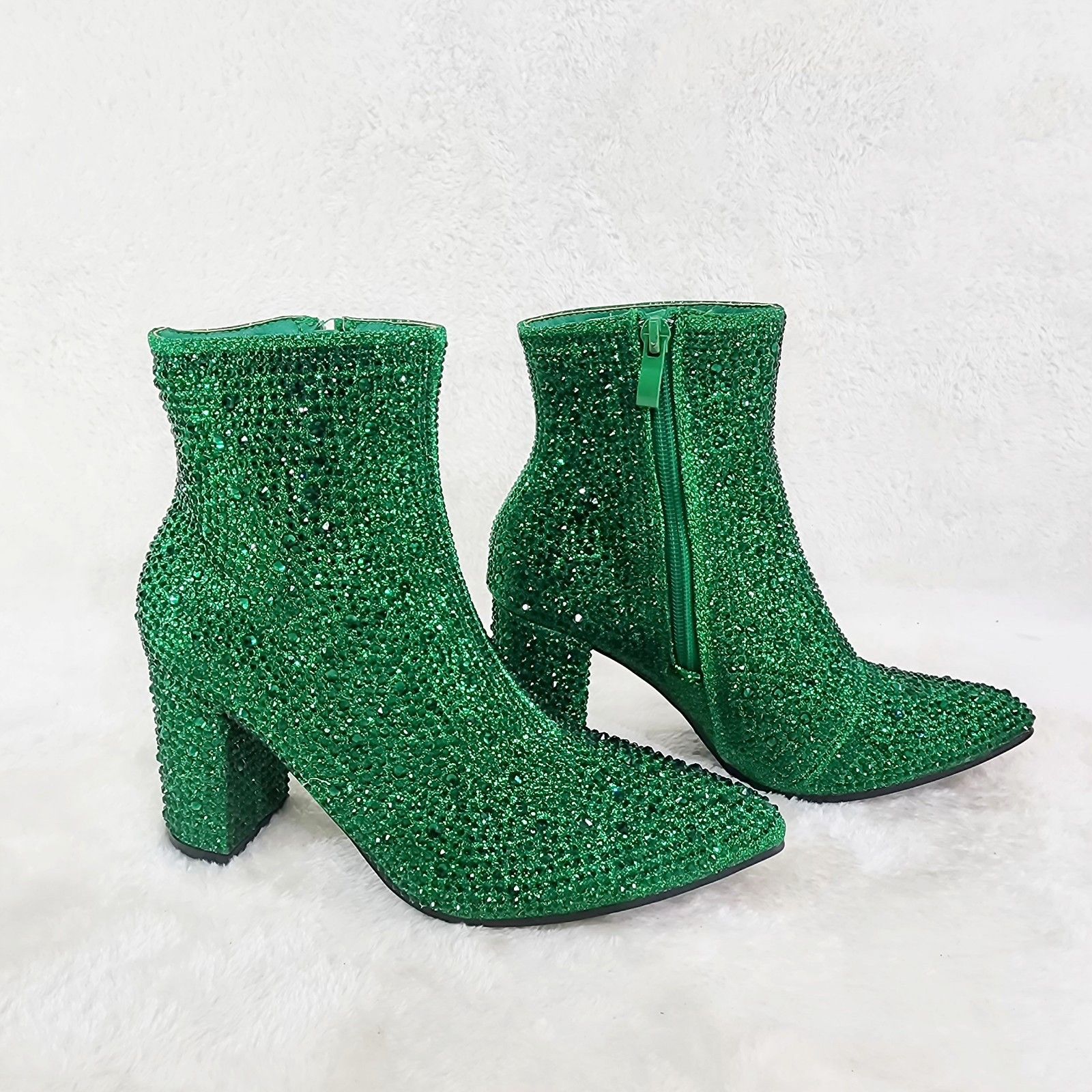 Other Crystel Emerald Green Rhinestone Block Heel Ankle Boots (US Size US 7.5 / IT 37.5 - 5 Thumbnail
