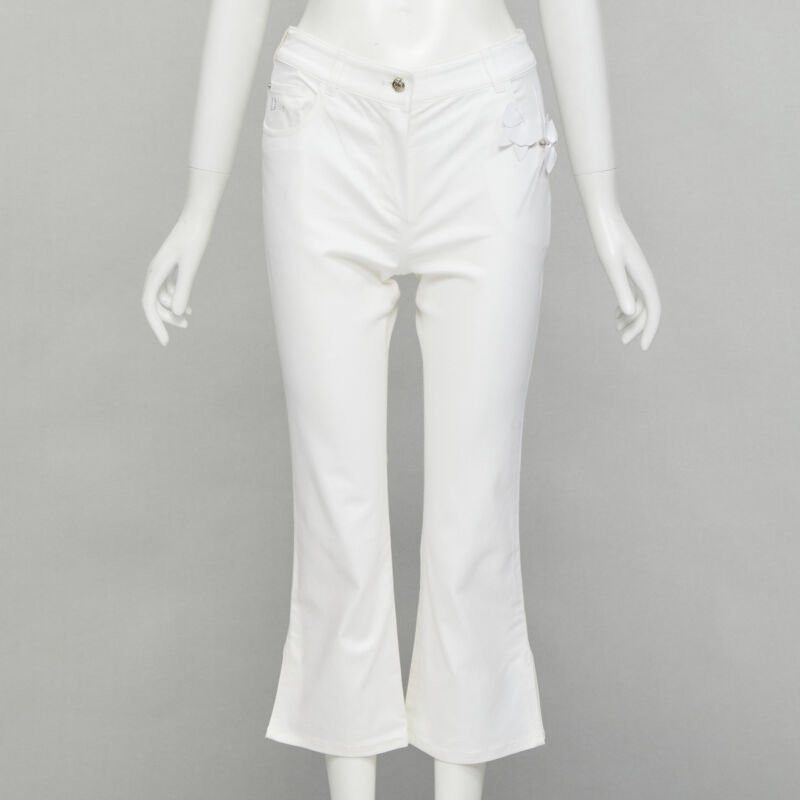 CHRISTIAN DIOR John Galliano Y2K crystal 3D petal cropped flare jeans