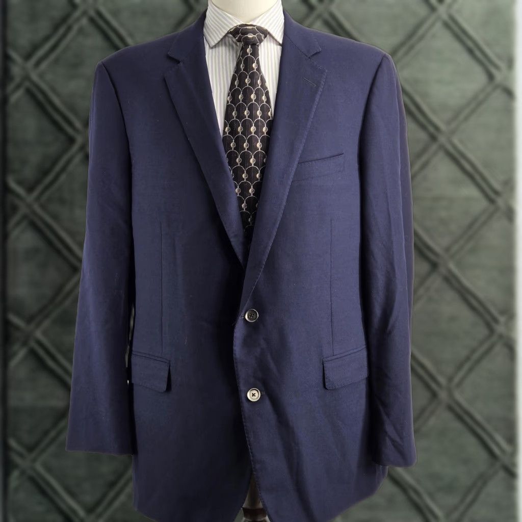 Vintage Samuelsohn 48 Blue Wool Suit Jacket Mens Single-Breasted 2 Button Classic Fit Size 48R - 1 Thumbnail