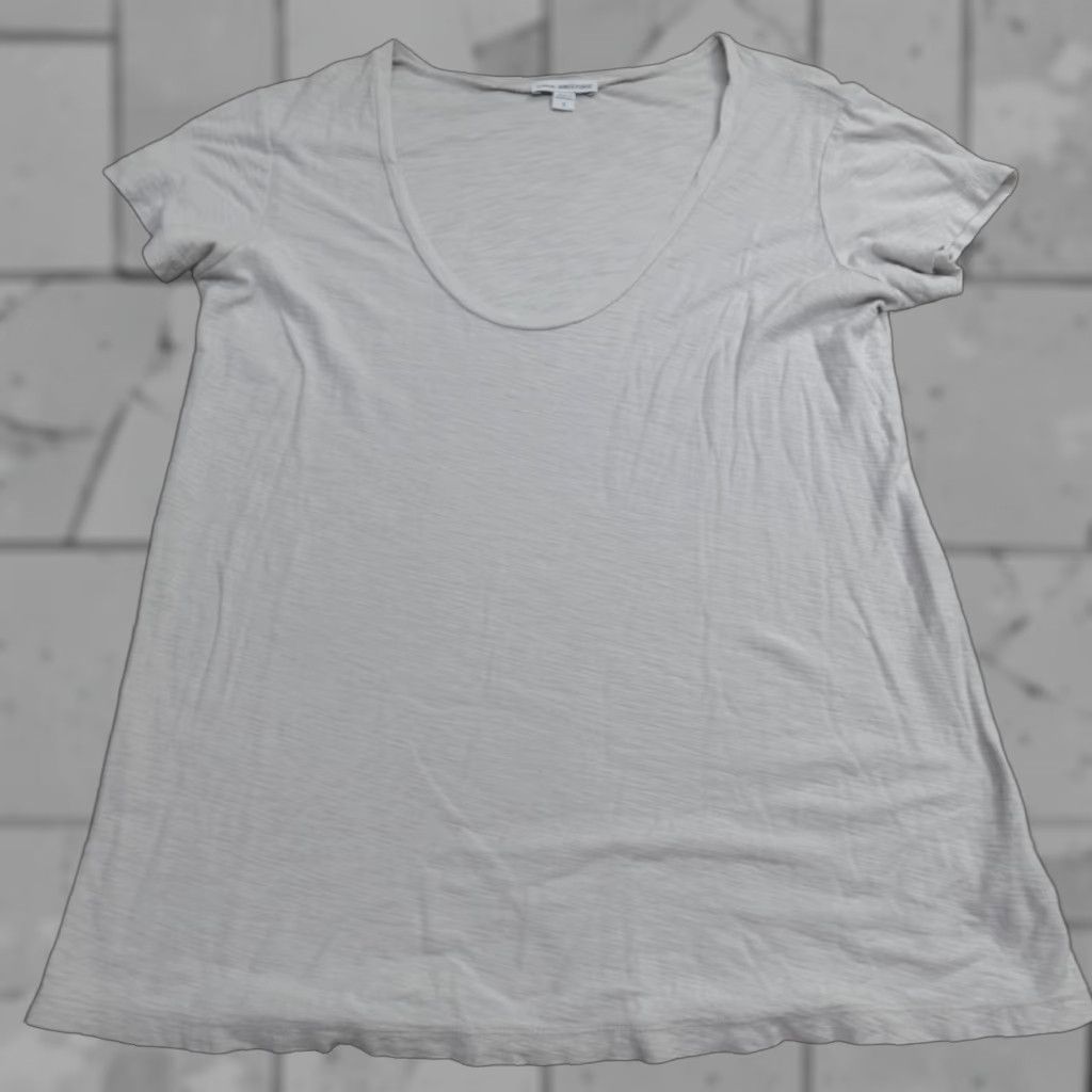 James Perse James Perse Womens Shirt Large Gray Boat Neck Slubbed Cotton Modal T-Shirt, Casual, Short Sleeve, Pullover, Regular, Gray, Women, L Size L / US 10 / IT 46 - 1 Thumbnail