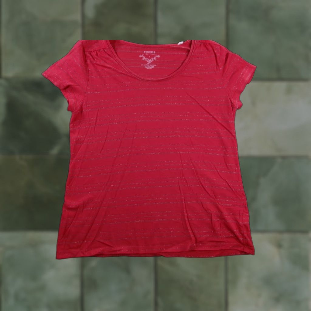 Vintage Sonoma Pink Striped T-Shirt Women Large Cap Sleeve Casual Classic Preppy Size L / US 10 / IT 46 - 1 Thumbnail