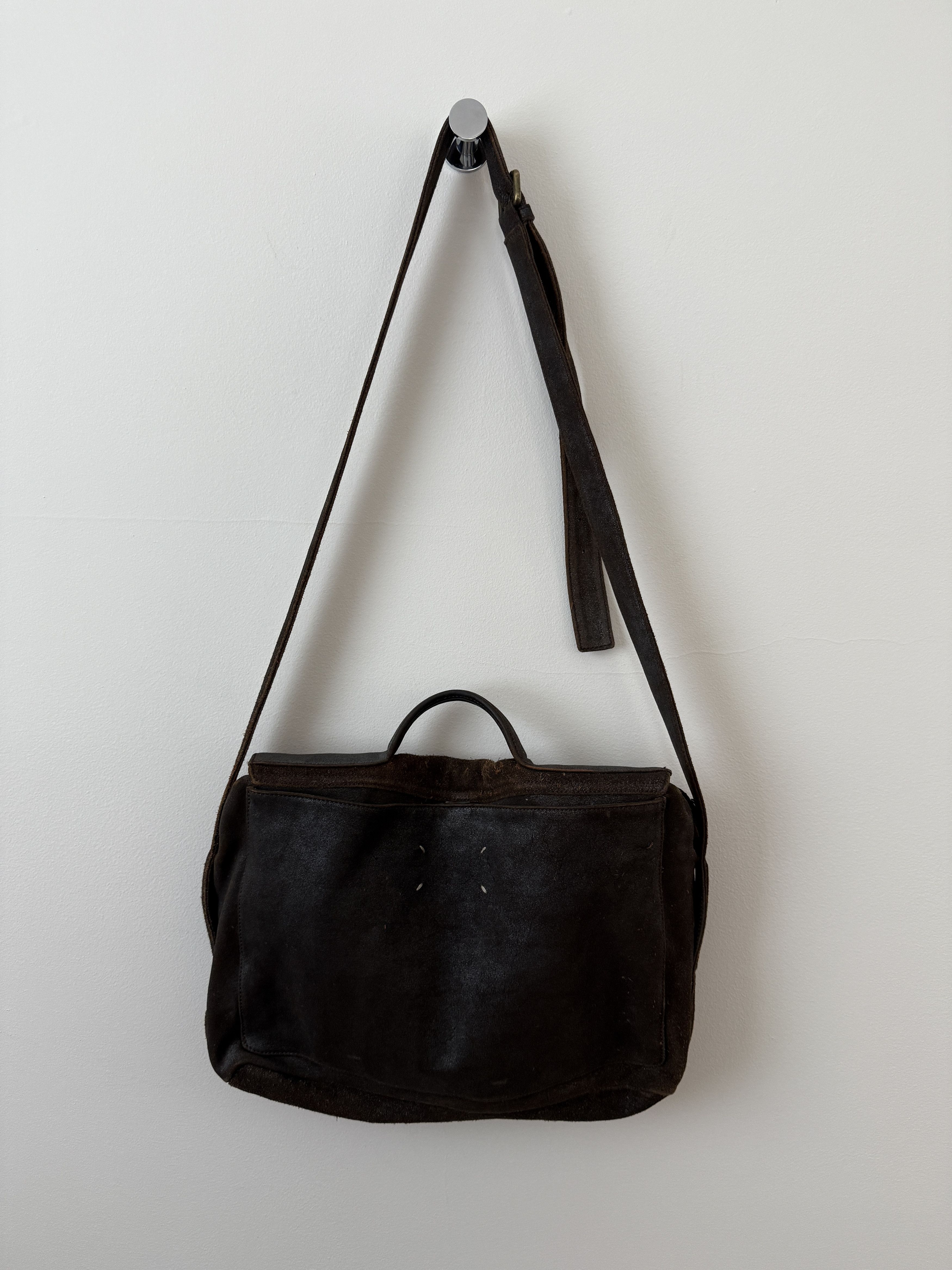 Maison Margiela Vintage Brown Distressed Suede Messenger Bag, Men's