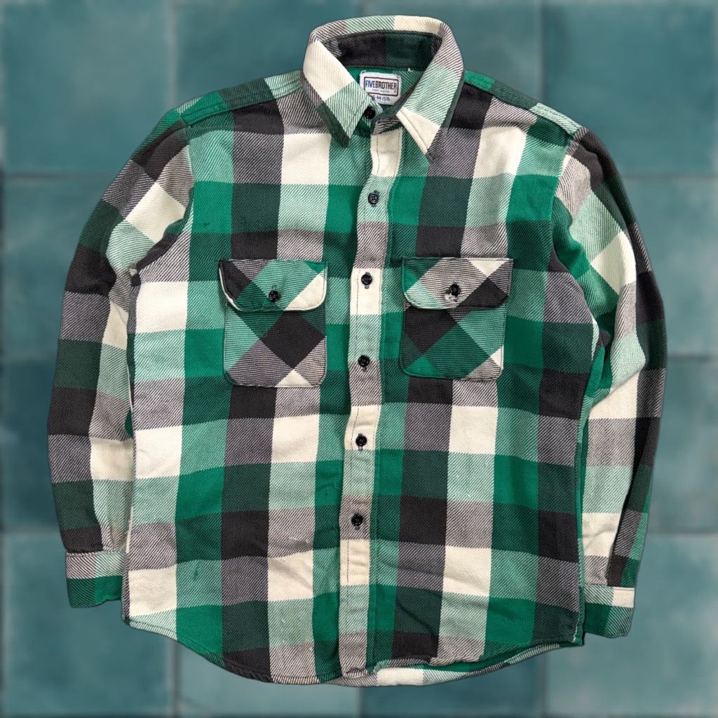 Vintage VTG Five Brother Shirt Mens M Shadow Plaid Flannel USA Green 1980s 80s Black Size US M / EU 48-50 / 2 - 1 Thumbnail
