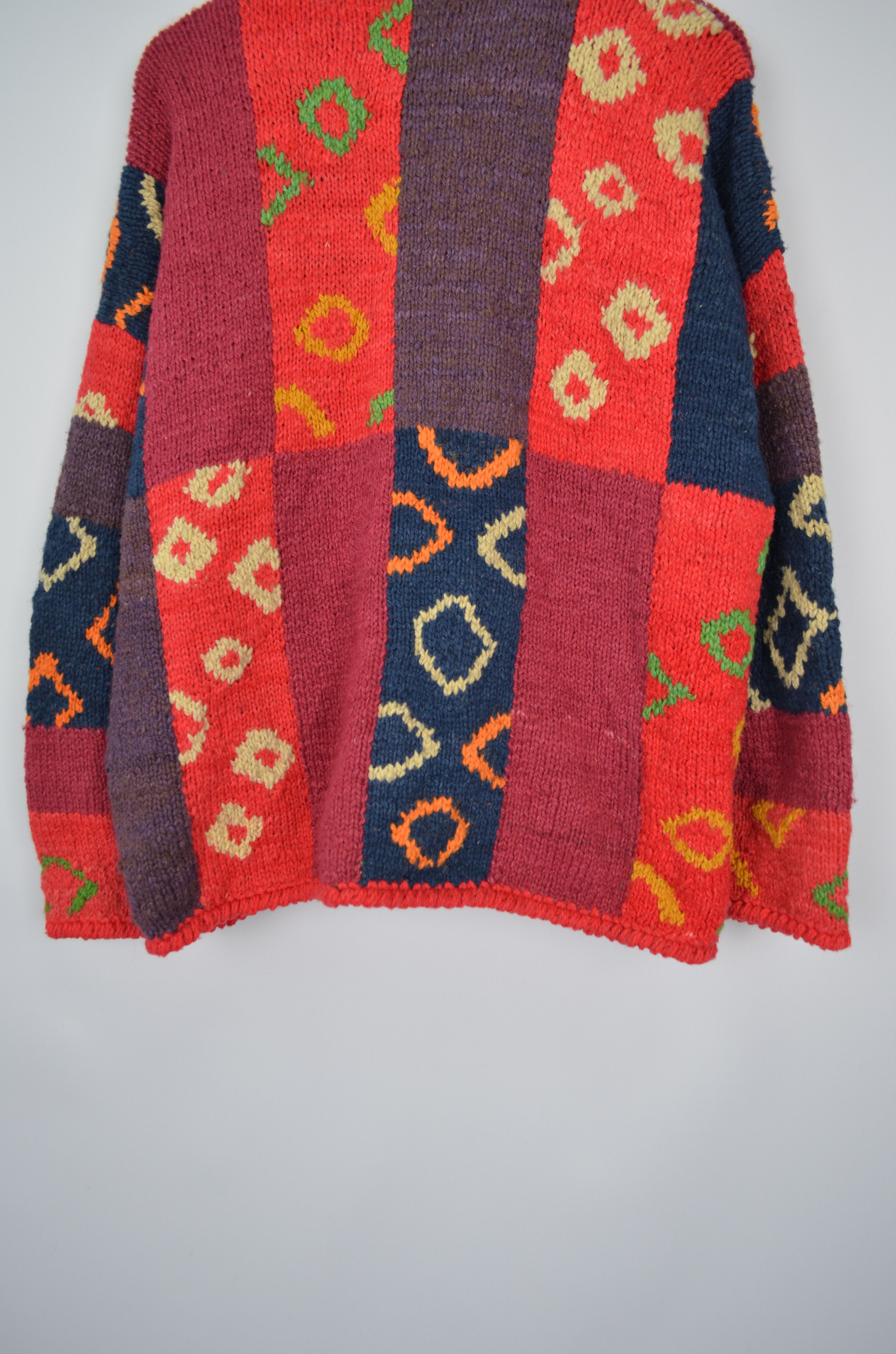Designer × Handmade Vtg Bolivian Toshy Wool Multicolor Heavy Cardigan Sweater OS Size L / US 10 / IT 46 - 11 Thumbnail