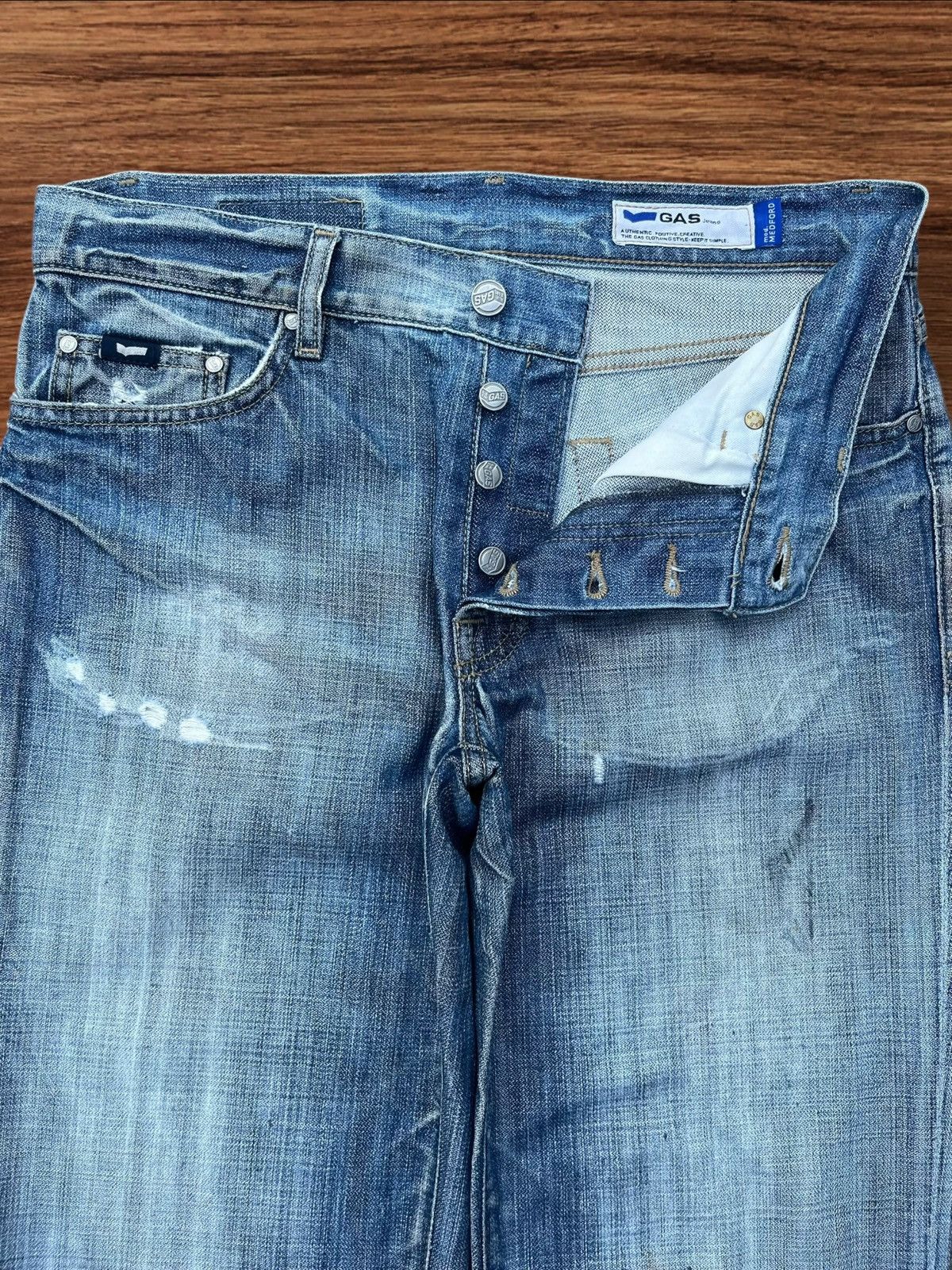 GAS × Japanese Brand Vintage Japanese Brand Blue Washed Mid Rise Wide Leg Jeans Size US 32 / EU 48 - 4 Thumbnail
