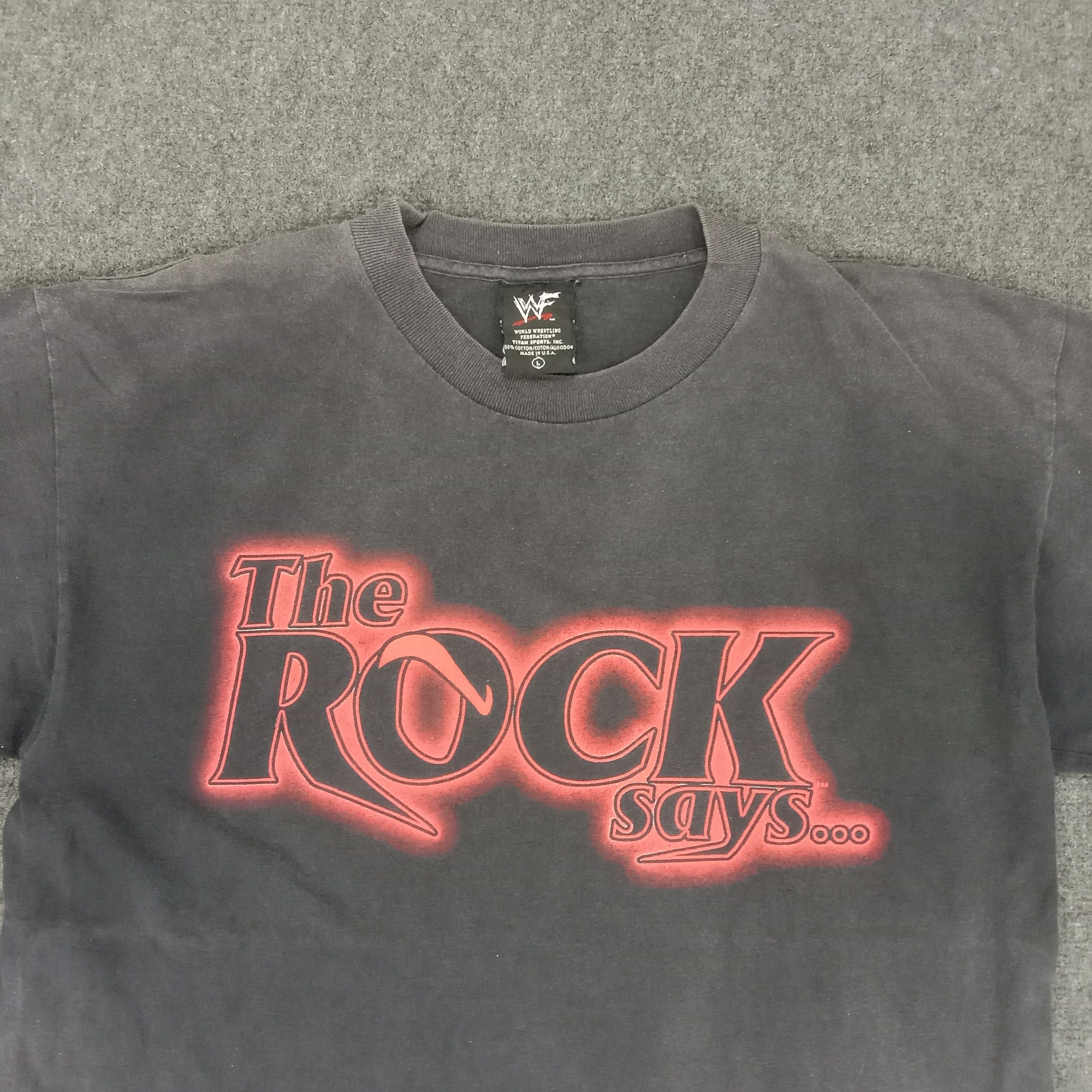 Vintage × WWE × WWF The Rock Says.. Dwayne Johnson American Wrestler Tshirt Size US L / EU 52-54 / 3 - 2 Thumbnail
