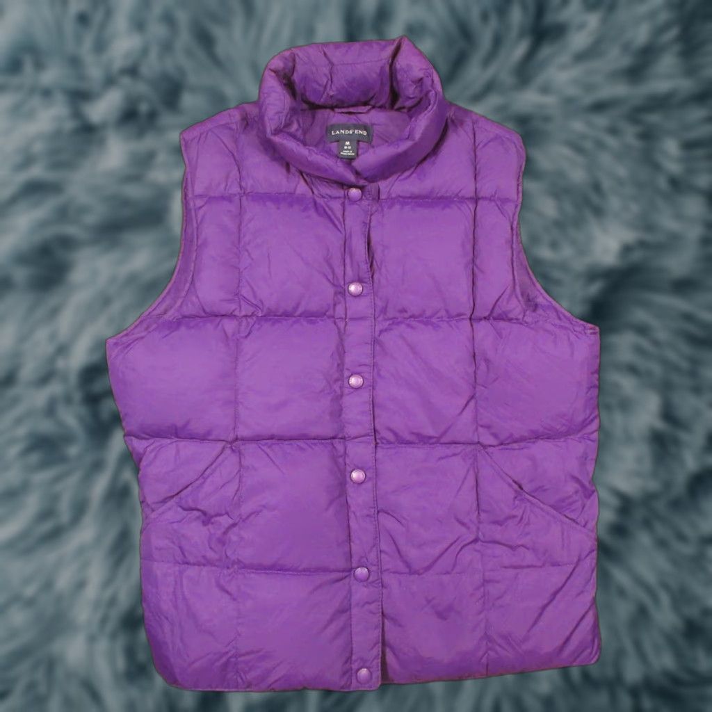 Lands' End Lands' End Down Puffer Vest Womens M Eggplant Purple Zip Front Sleeveless Quilted Insulated Pockets Mid-Length Casual, Travel, Workwear EUC Size M / US 6-8 / IT 42-44 - 1 Thumbnail