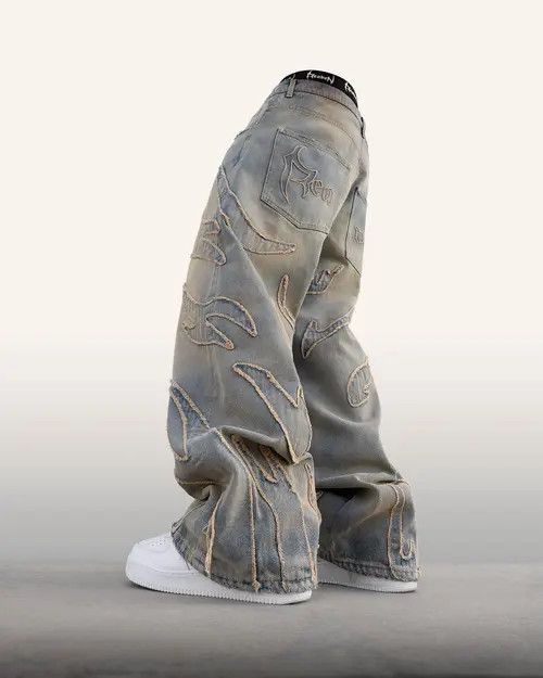 Japanese Brand #30 Street Retro Raw Edge Embroidery Baggy Jeans Size US 32 / EU 48 - 5 Thumbnail