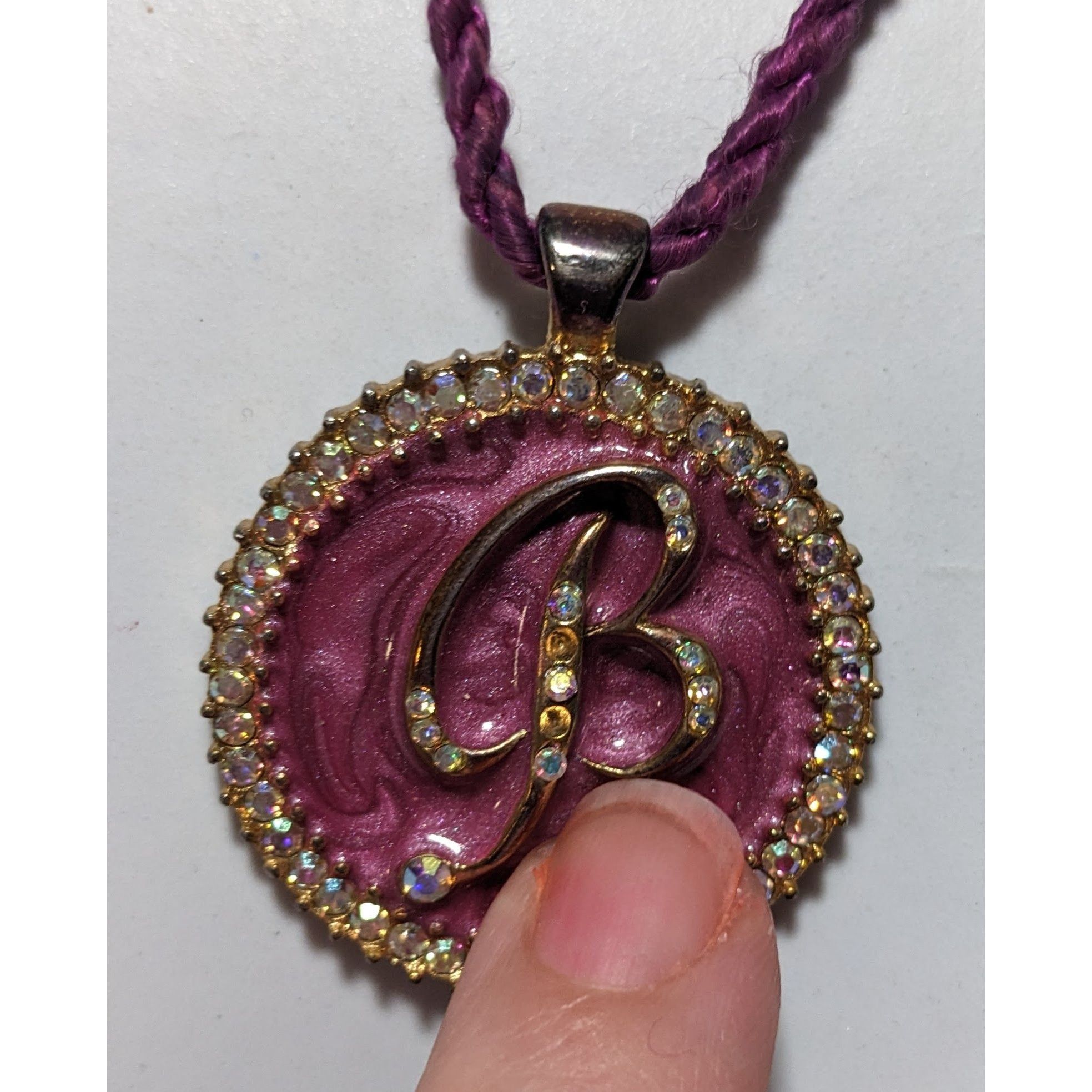 Other Purple Enamel Rhinestone B Medallion Necklace Size ONE SIZE - 8 Thumbnail
