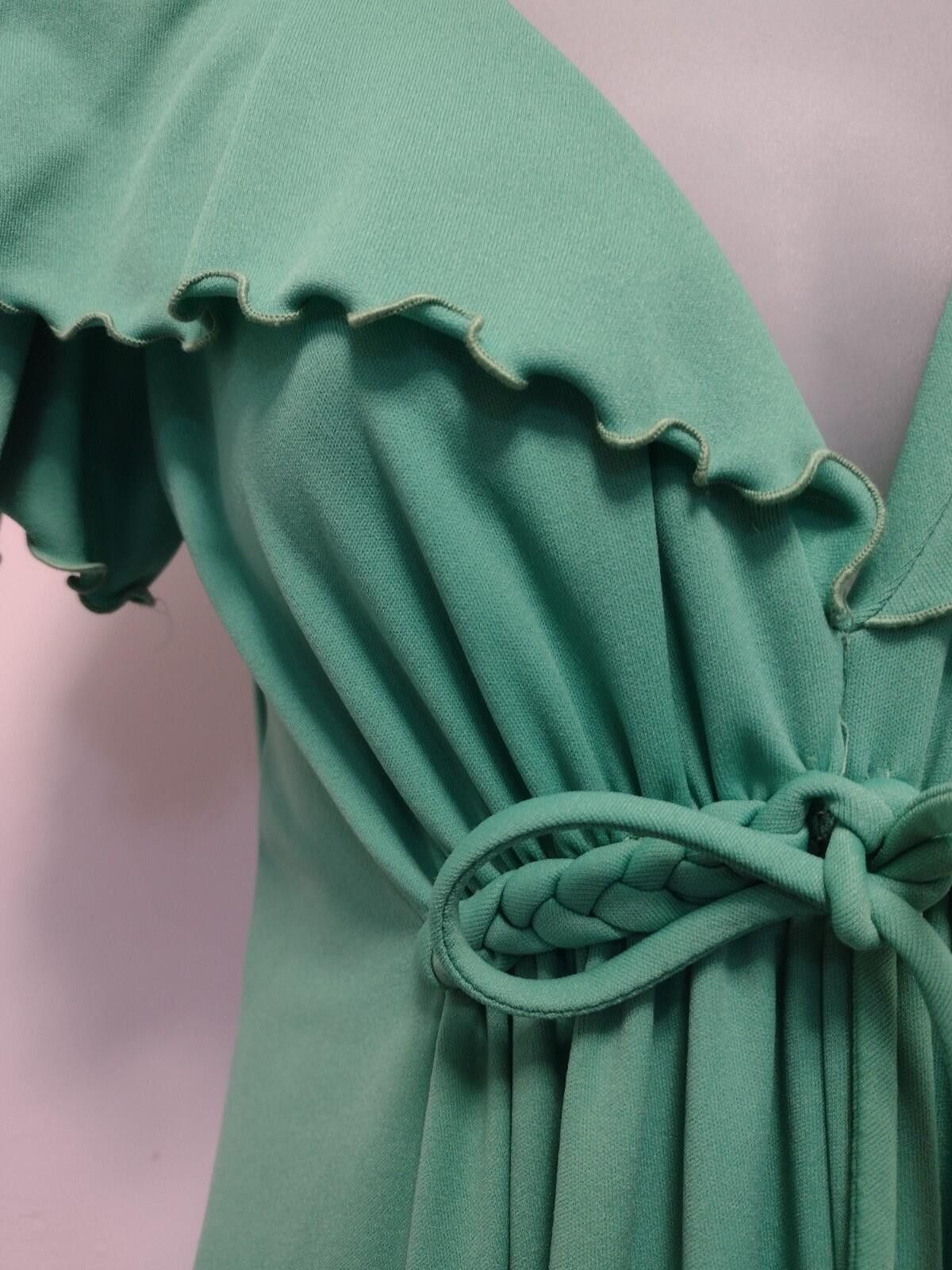 Handmade 70s Green Polyester Empire Waist Maxi Dress Flutter Sleeve M Size L / US 10 / IT 46 - 5 Thumbnail