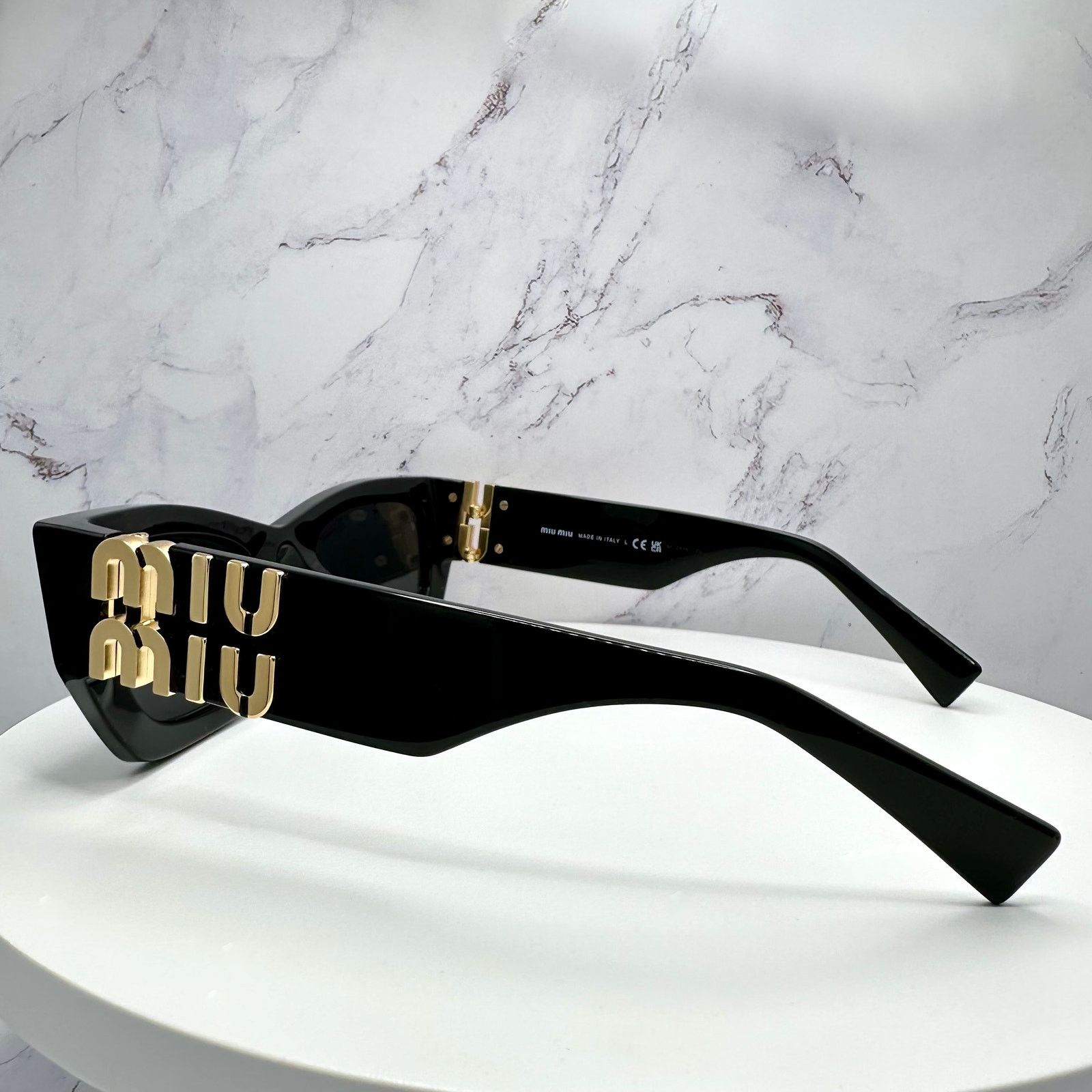 Miu Miu MIU MIU Sunglasses New Black Gold Metal Logo Cat Eye Size ONE SIZE - 12 Thumbnail