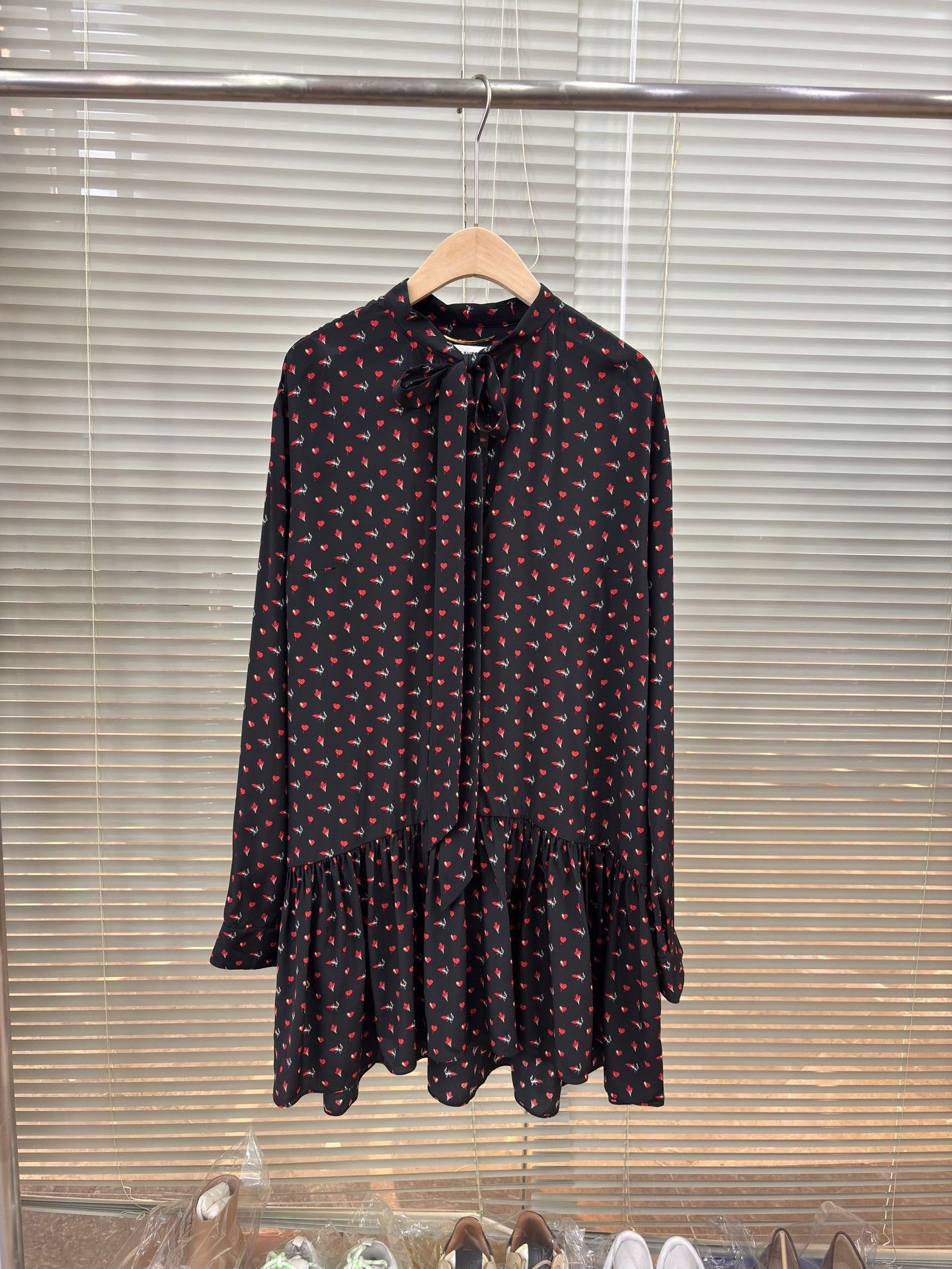 Yves Saint Laurent YSL Black Silk Bow Long Sleeve Pleated Dress Size S / US 4 / IT 40 - 1 Thumbnail