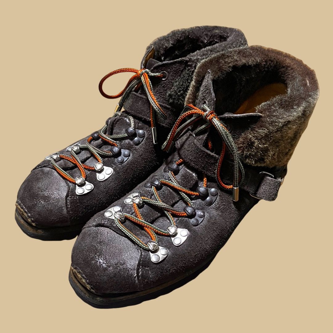 Santoni Suede Hiking Boots with Real Fur Collar
