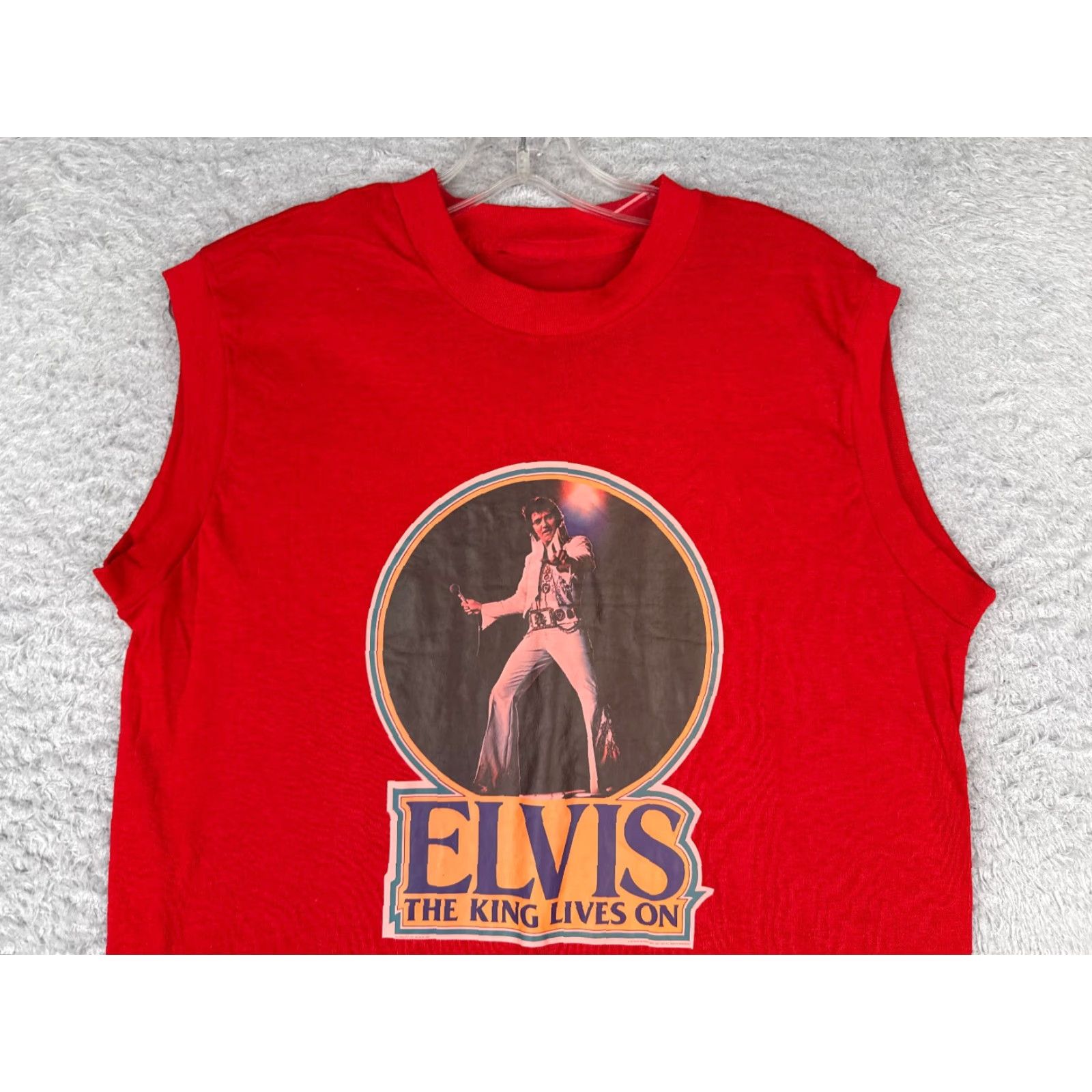 Vintage Elvis The King Lives On Shirt Mens Small Red Cotton Sleeveless Crew Neck T-Shirt Size US S / EU 44-46 / 1 - 4 Thumbnail