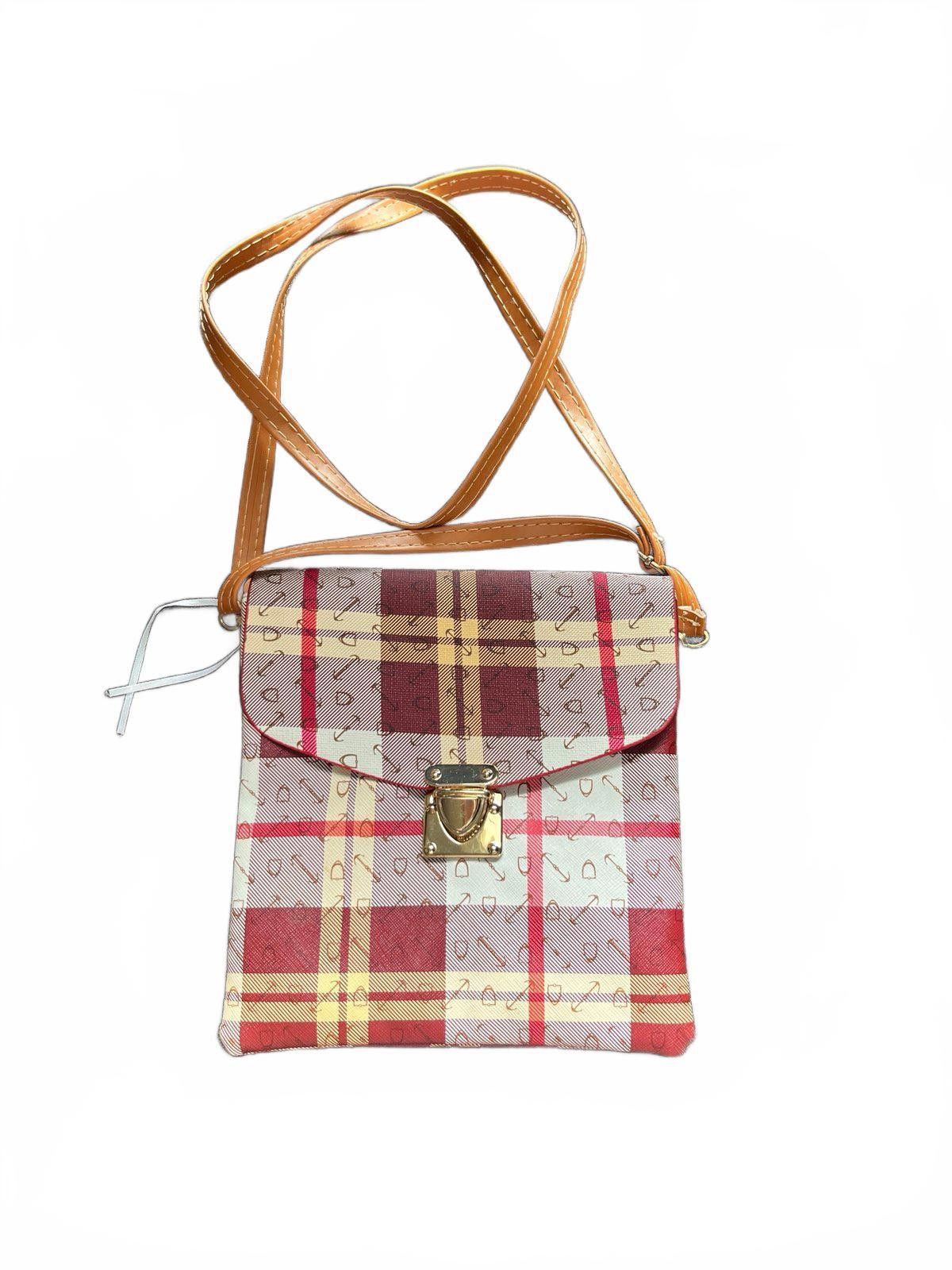 Designer Chic Plaid Crossbody Bag with Gold Accents Size ONE SIZE - 1 Thumbnail