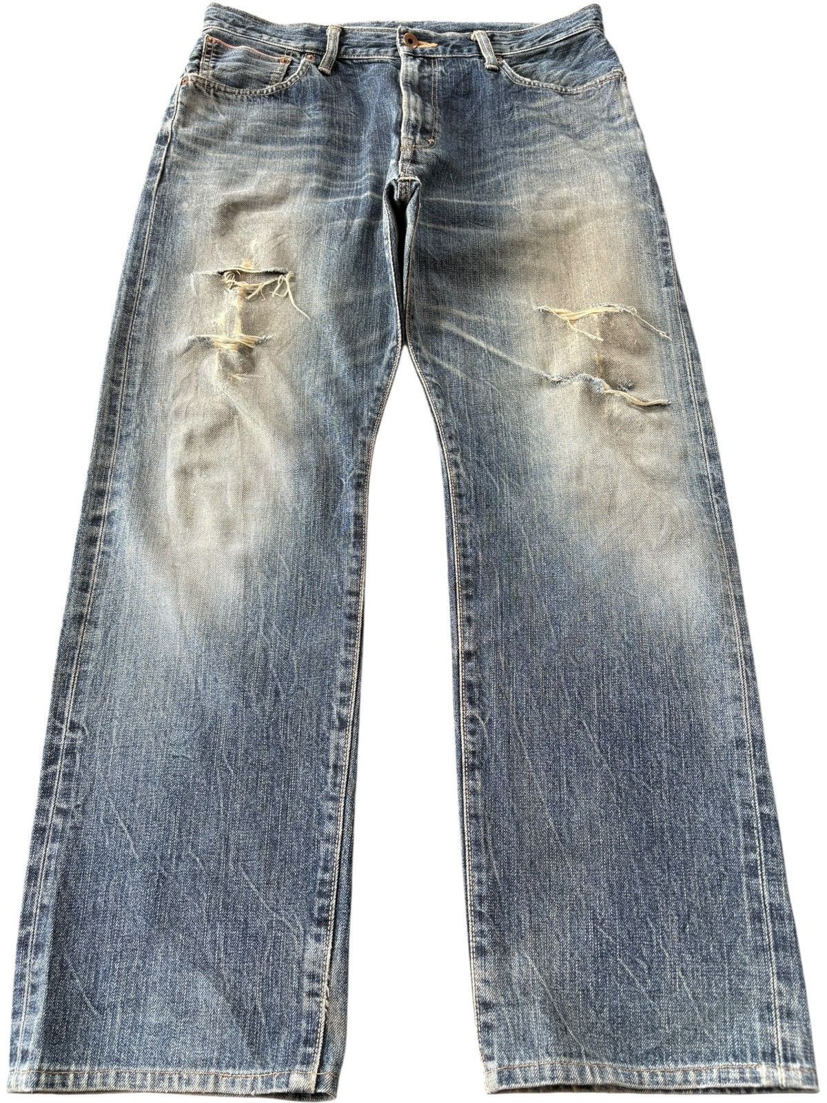 Edwin Vintage Edwin 505 Selvedge Distressed Baggy Jeans Size US 34 / EU 50 - 2 Thumbnail