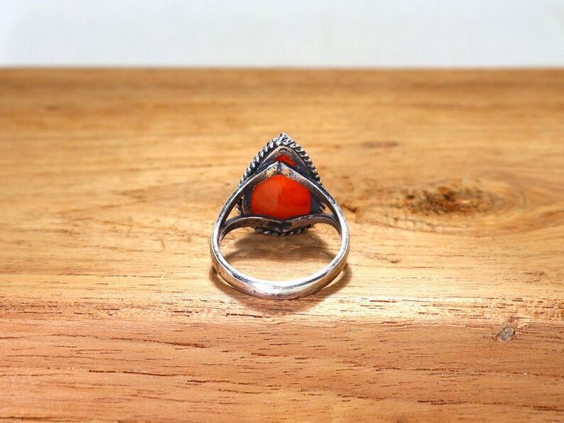 Handmade Pear Carnelian 925 Sterling Silver Ring - August Birthstone Size ONE SIZE - 7 Thumbnail