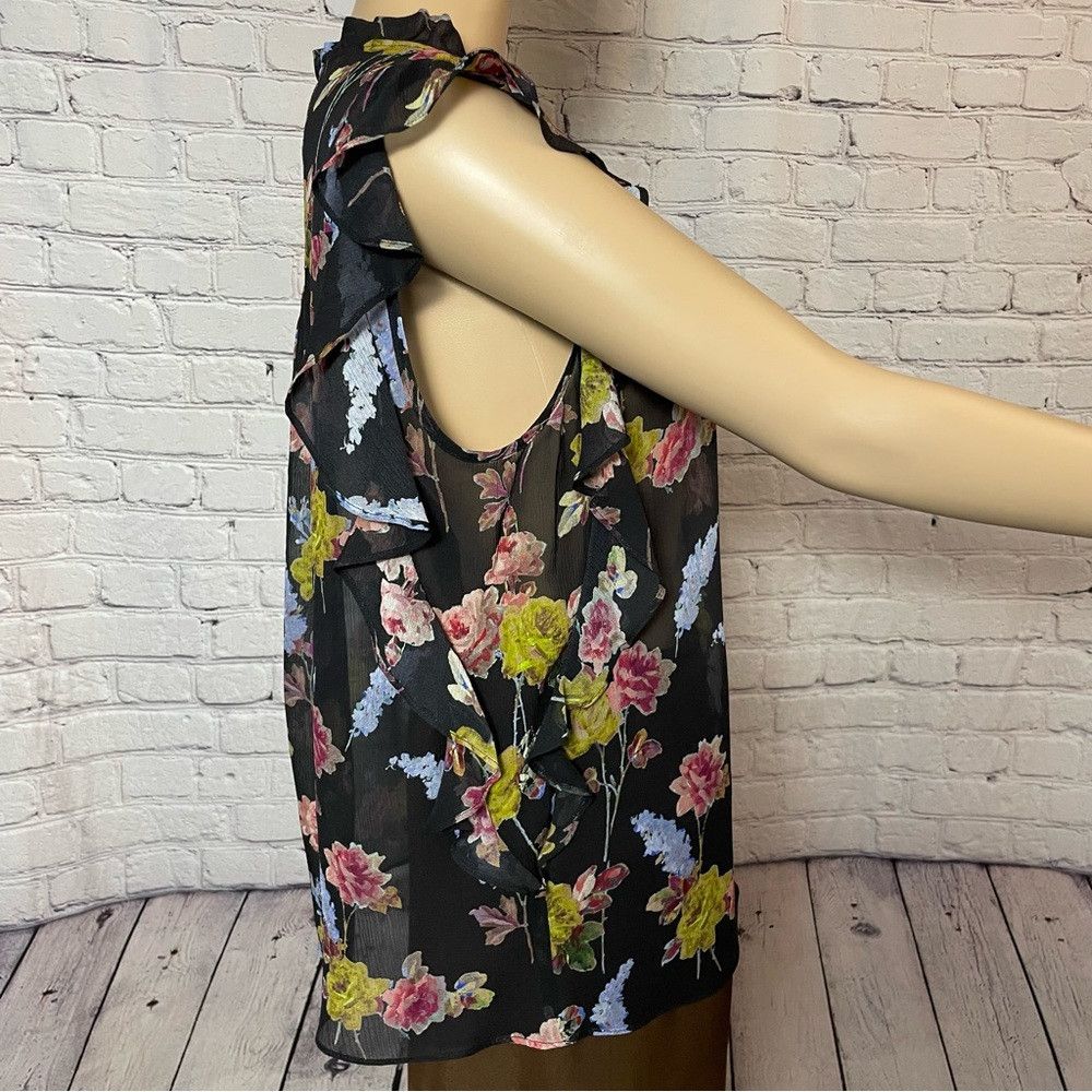 Paige NWT New $229 Paige 100% Silk Genie Floral-Print Ruffled Top Size M / US 6-8 / IT 42-44 - 3 Thumbnail