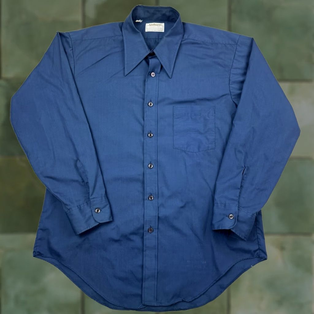 Vintage Vintage Andhurst Button-Up Shirt Adult Large Collared 60s 70s Classic Hipster Shirt Mens Blue Polyester Cotton Regular Long Sleeve Size US L / EU 52-54 / 3 - 1 Thumbnail