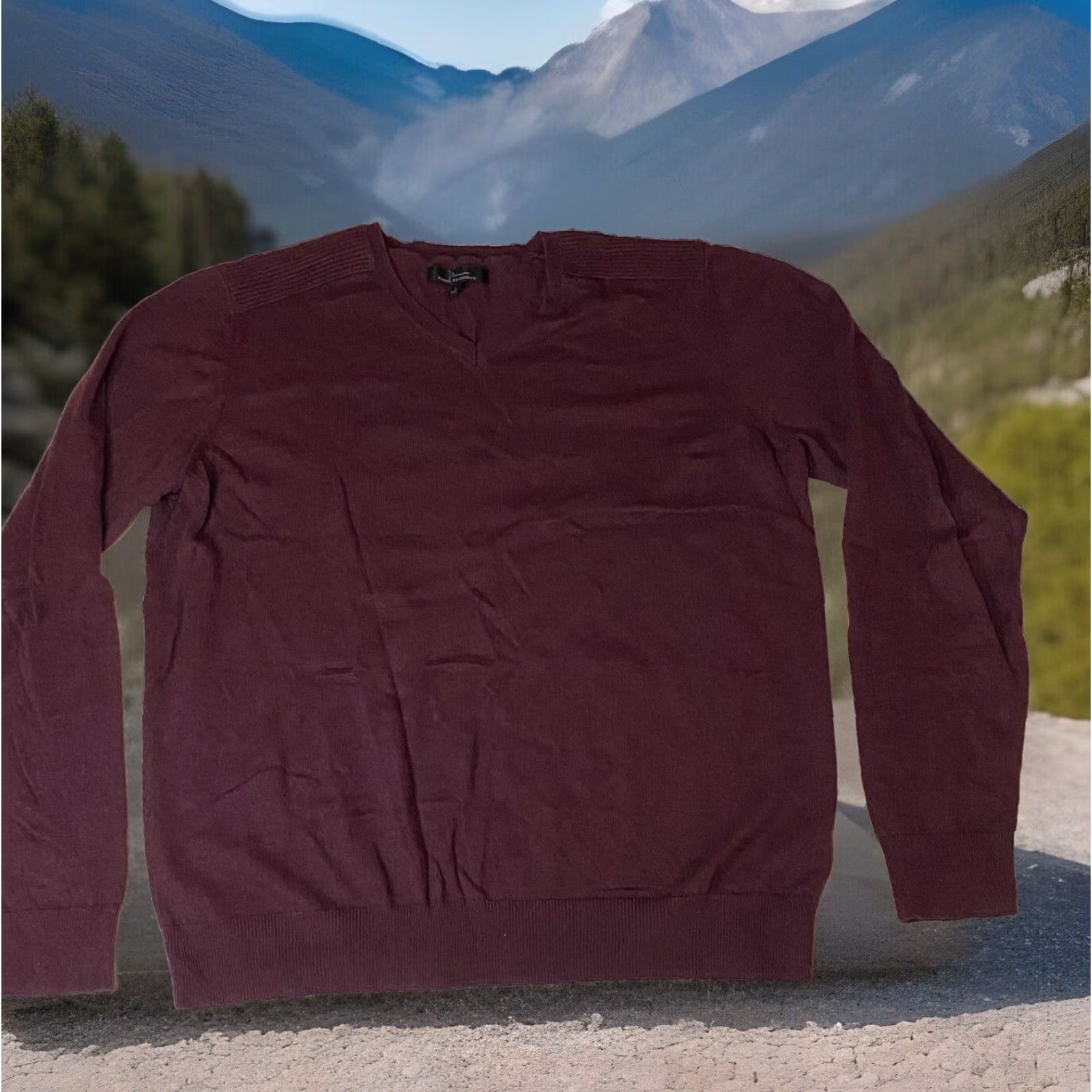 Vintage Marc Anthony Sweater Mens Large Maroon V-Neck Knit Pullover Cashmere Blend Size US L / EU 52-54 / 3 - 2 Thumbnail