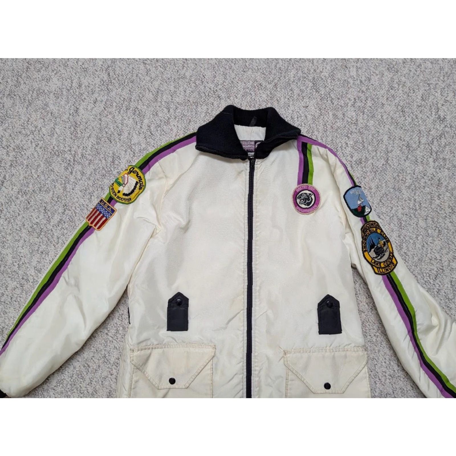 Vintage VINTAGE Arctic Cat Jacket Coat - USA Made Nylon Mens M White Patches 1970s Snowmobile Coat Decade 70s Measured Chest 24" (42-44) Mens Size US M / EU 48-50 / 2 - 2 Thumbnail