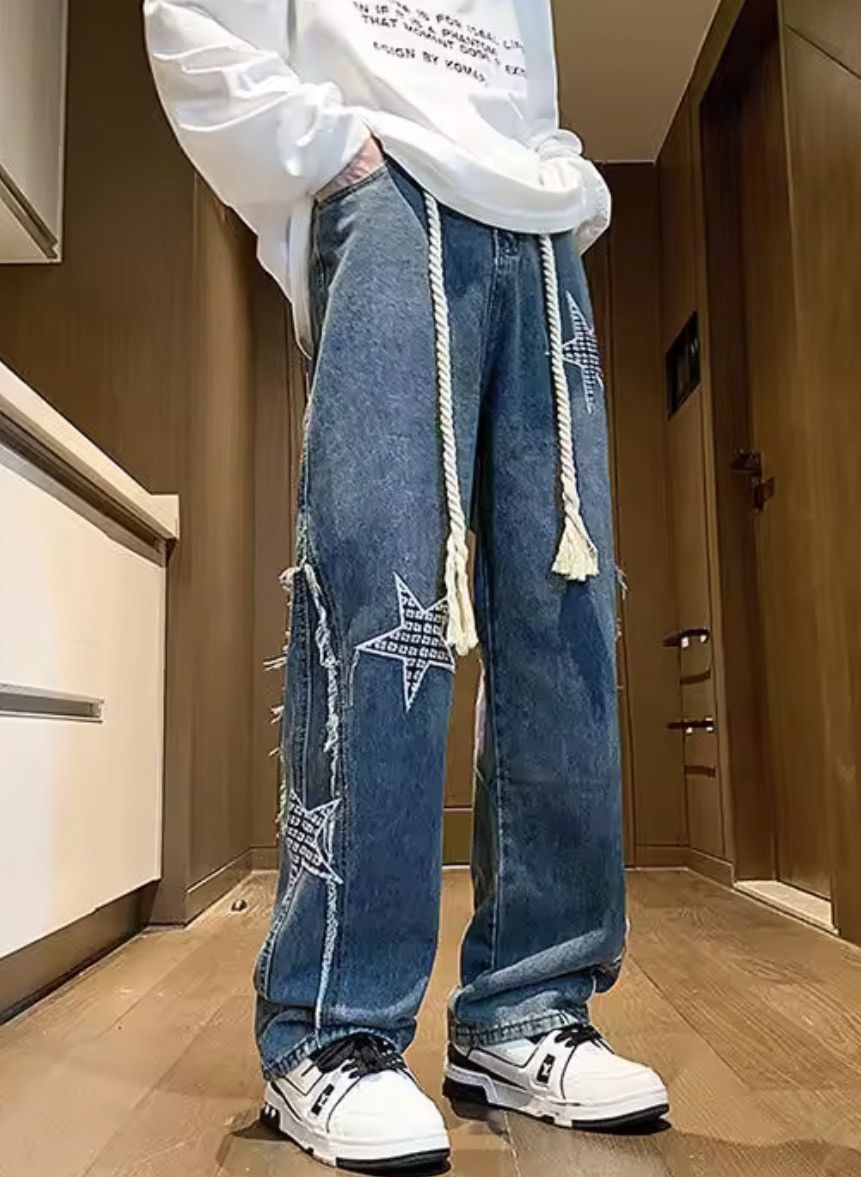 Jean Distressed Star Patchwork Denim – Raw Edge Deconstructed Size US 34 / EU 50 - 1 Thumbnail