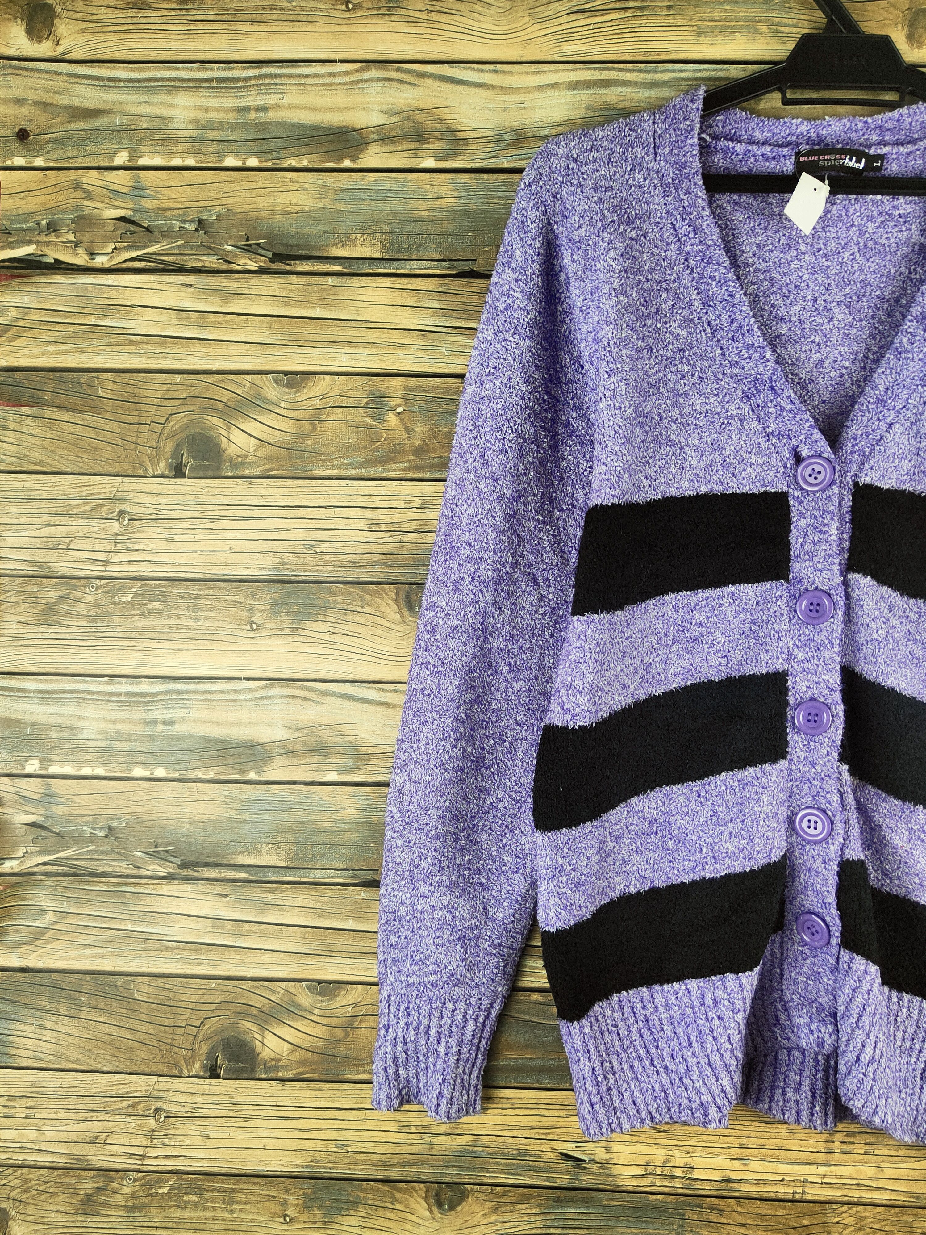 Japanese Brand DL Blue Cross Purple Black Knitwear Cardigan #46-910 Size L / US 10 / IT 46 - 4 Thumbnail
