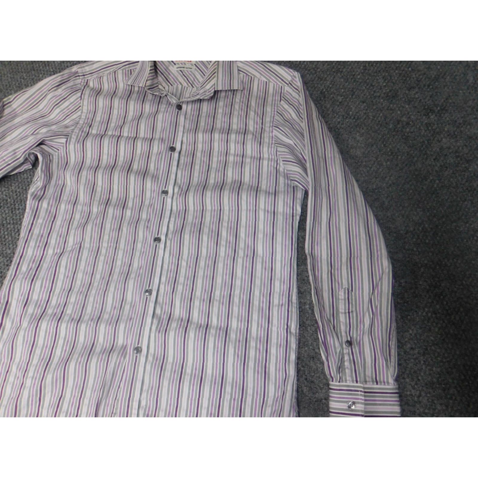 Ted Baker Ted Baker Mens Shirt Dress Shirt 15.5 Purple Striped Button-Down Slimming Regular Collar-Down Mens Regular Size 15.5in Size US L / EU 52-54 / 3 - 3 Thumbnail