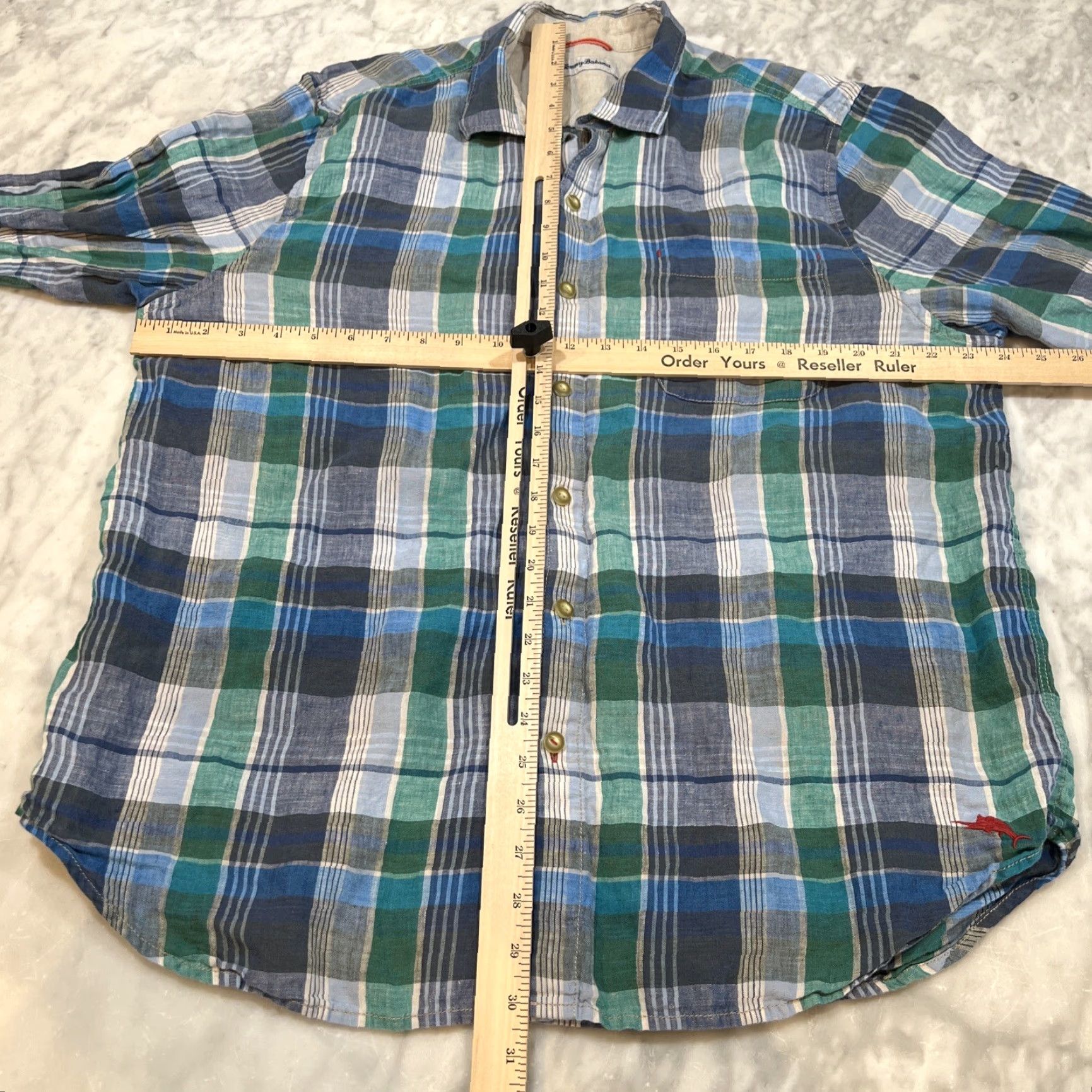 Tommy Bahama Tommy Bahama Linen Shirt Men’s XL Long Sleeve Button Up Blues Greens Plaid Beach Collared Shirt Mens XL Blue Green Linen Button-Up Size US XL / EU 56 / 4 - 5 Thumbnail