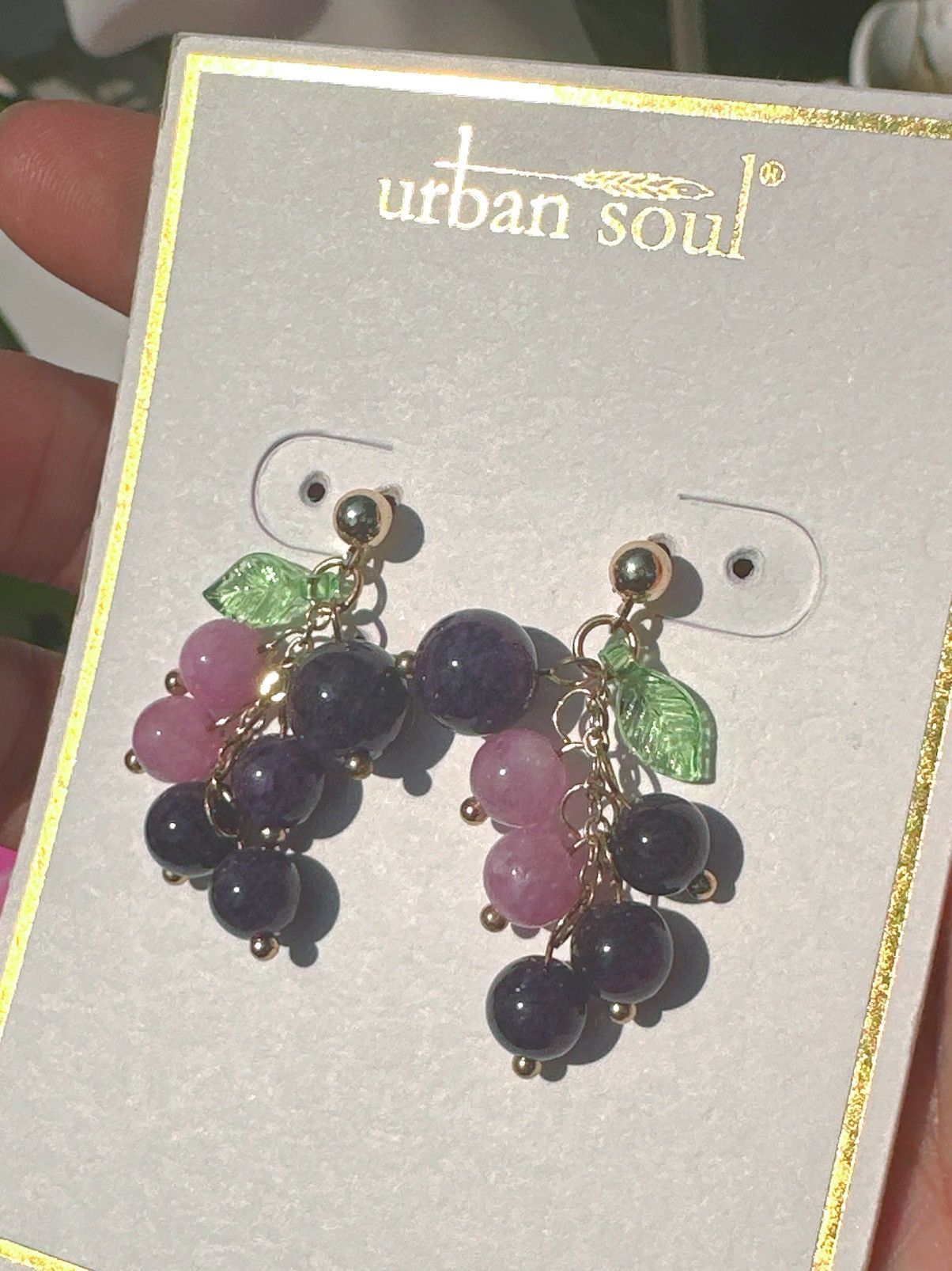 Designer Urban soul earrings purple pink grapefruit drop beads Size ONE SIZE - 2 Thumbnail