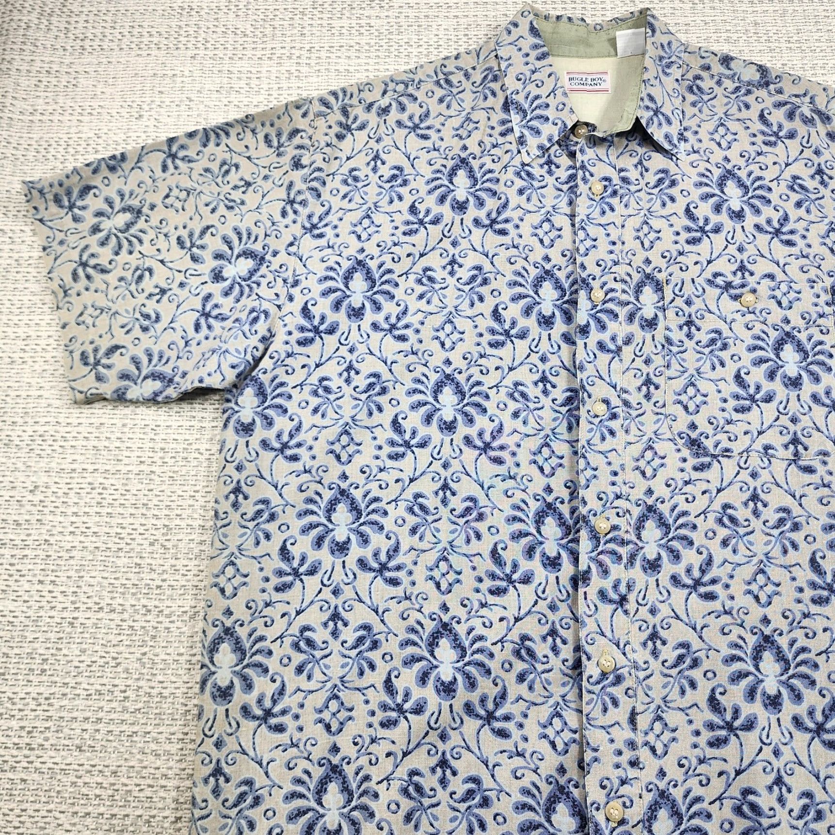 Bugle Boy VINTAGE Bugle Boy Company Shirt Mens Medium Beige Blue Floral Short Sleeve Button Up Size US M / EU 48-50 / 2 - 3 Thumbnail
