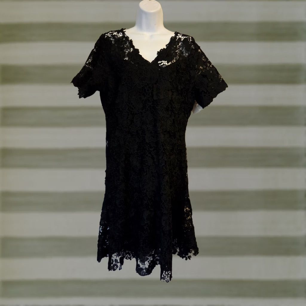 Vintage NWT Tahari Elle Black Lace A-Line Samira Dress 14 Women Vest? Size XL / US 12-14 / IT 48-50 - 1 Thumbnail