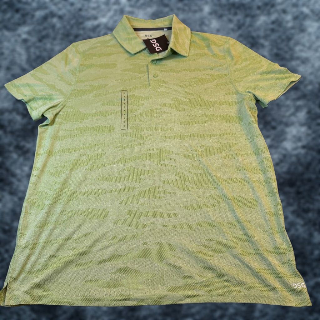Vintage DSG Polo Shirt Camouflage Short Sleeve Mens M Green Jacquard Moisture Wicking Button Logo Golf Shirt Casual Activewear Shirt Size US M / EU 48-50 / 2 - 1 Thumbnail