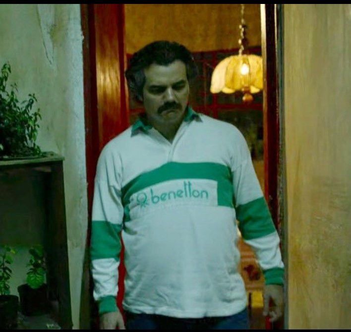 Benetton Vintage 90s Benetton Spell Out Rugby Shirt Pablo Escobar Size US L / EU 52-54 / 3 - 2 Thumbnail