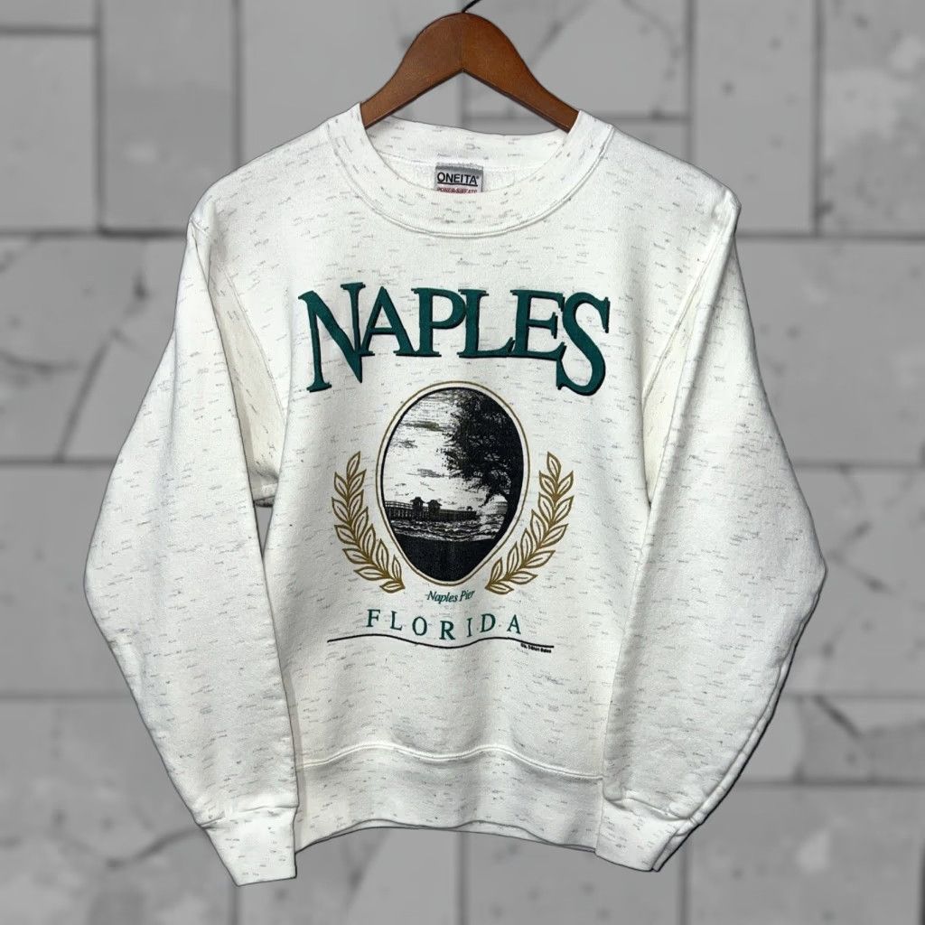 Vintage VINTAGE Oneita Sweatshirt Unisex Shirt Mens Womens Naples Pier Florida USA Pullover White Size M XS? Size US S / EU 44-46 / 1 - 1 Thumbnail